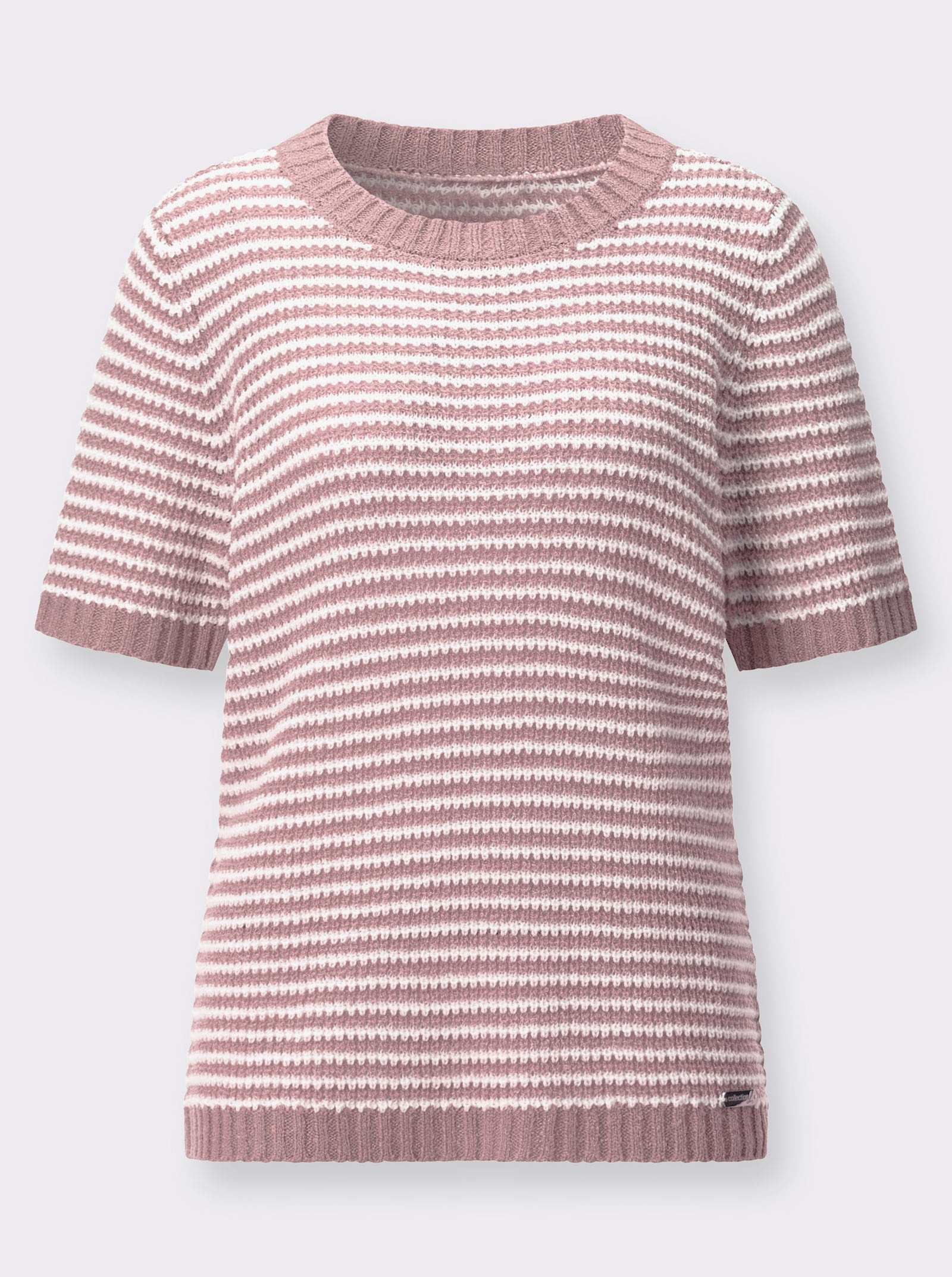 Kurzarmpullover im Ringelmuster - mauve-ecru-geringelt