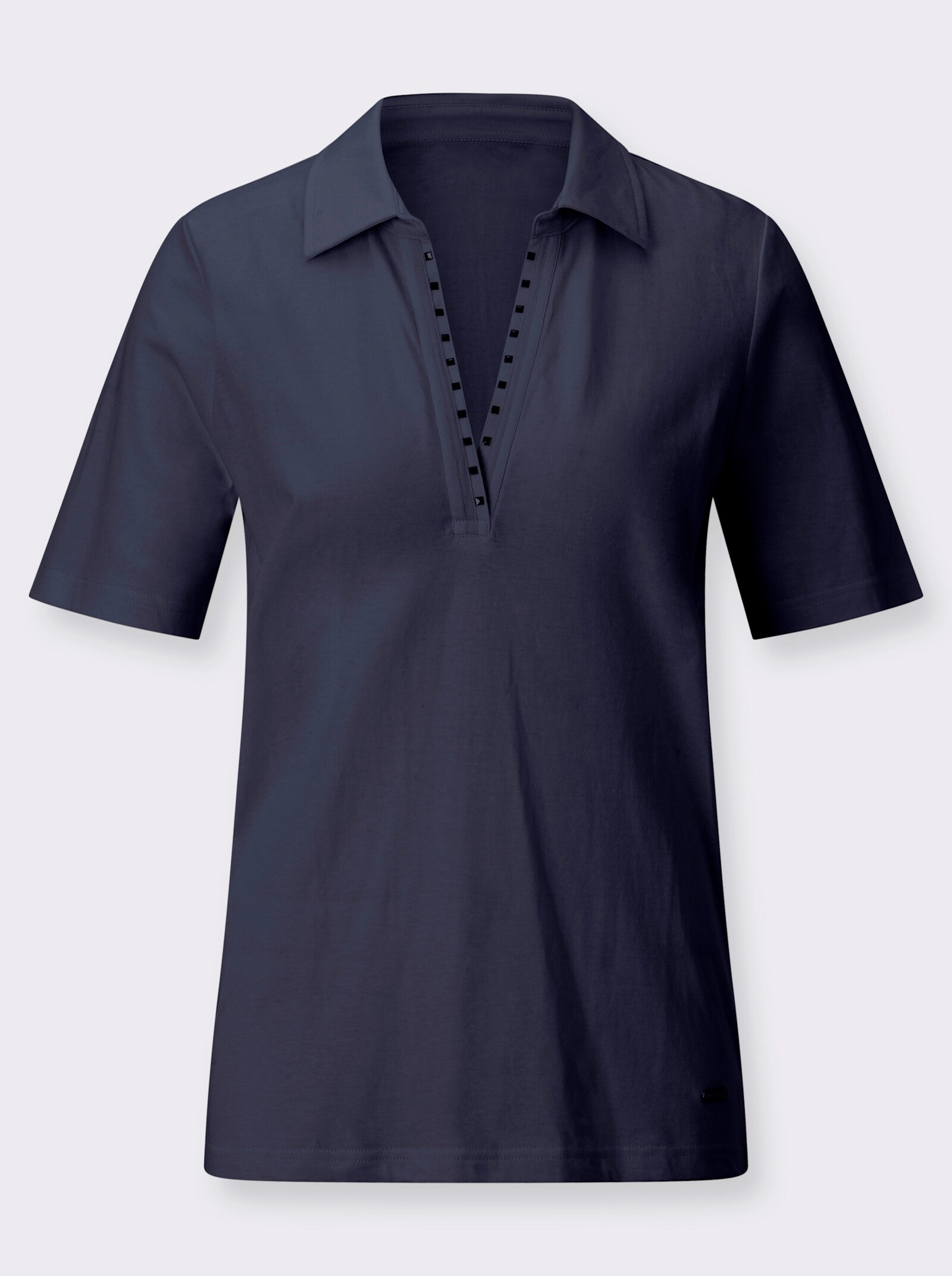 Poloshirt mit Rüschen und Nietenbesatz - marine