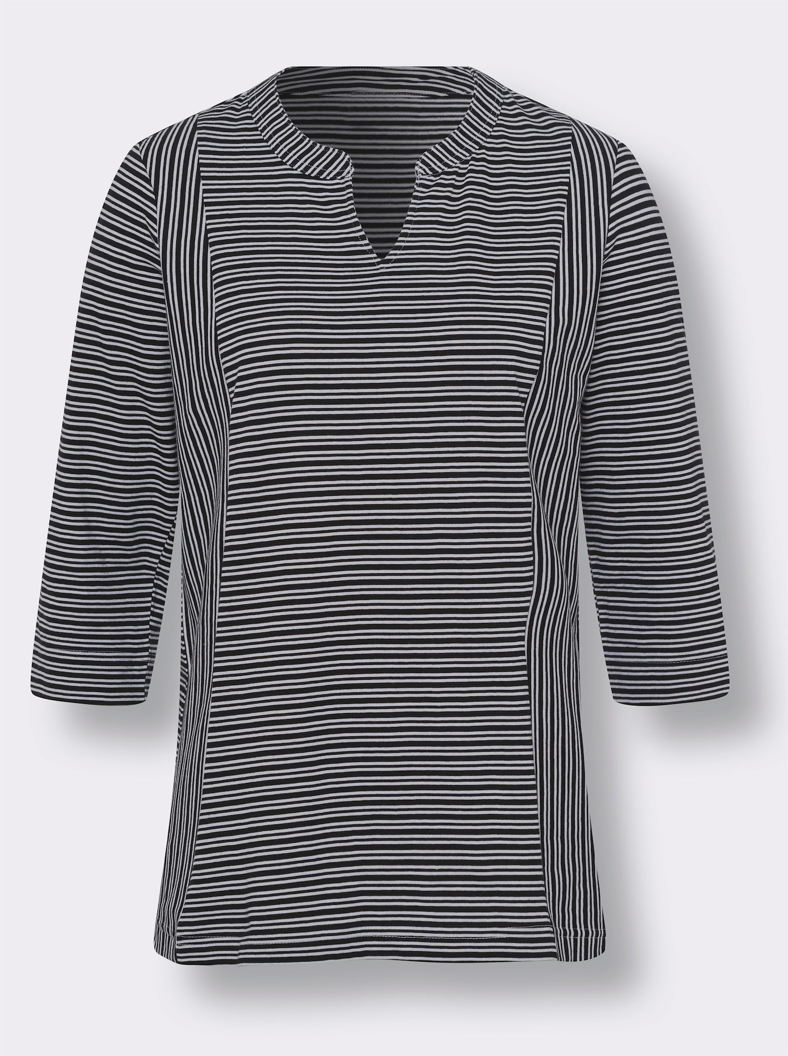 Shirt met 3/4-mouwen en streepjespatroon, in het garen geverfd - zwart/wit gestreept