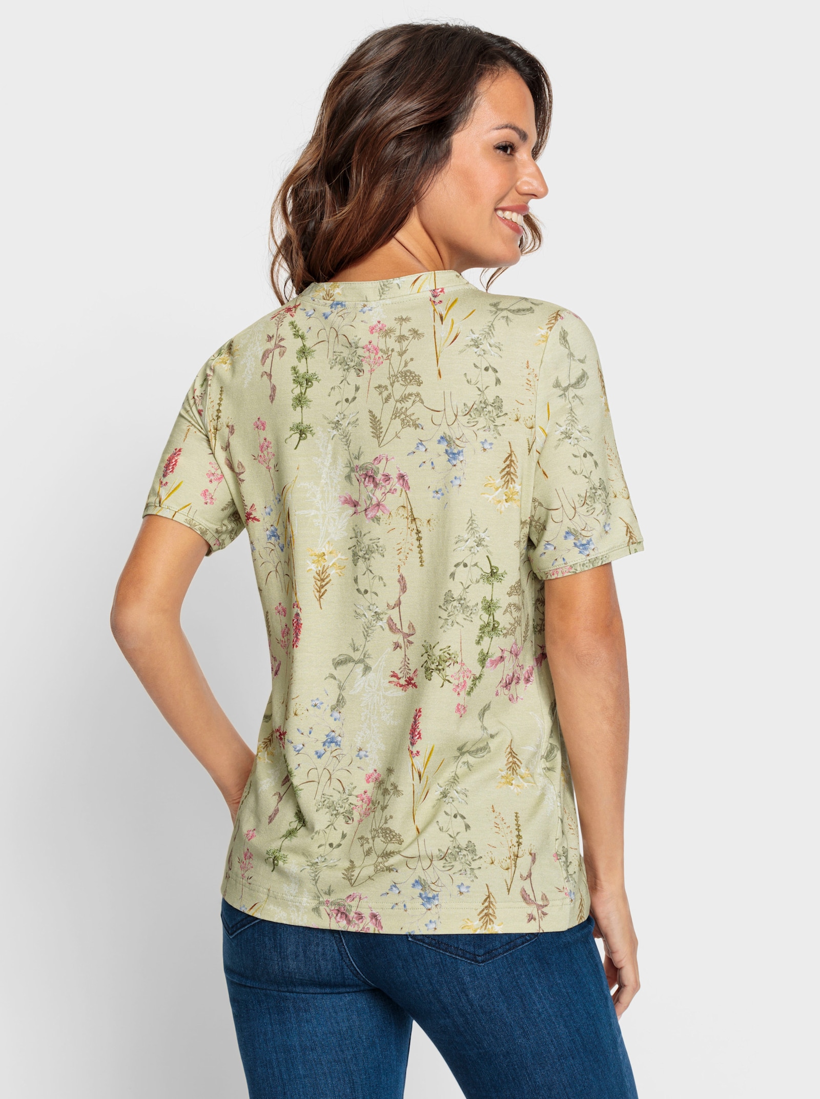 Kurzarmshirt mit Falten vorne - pistazie-bedruckt