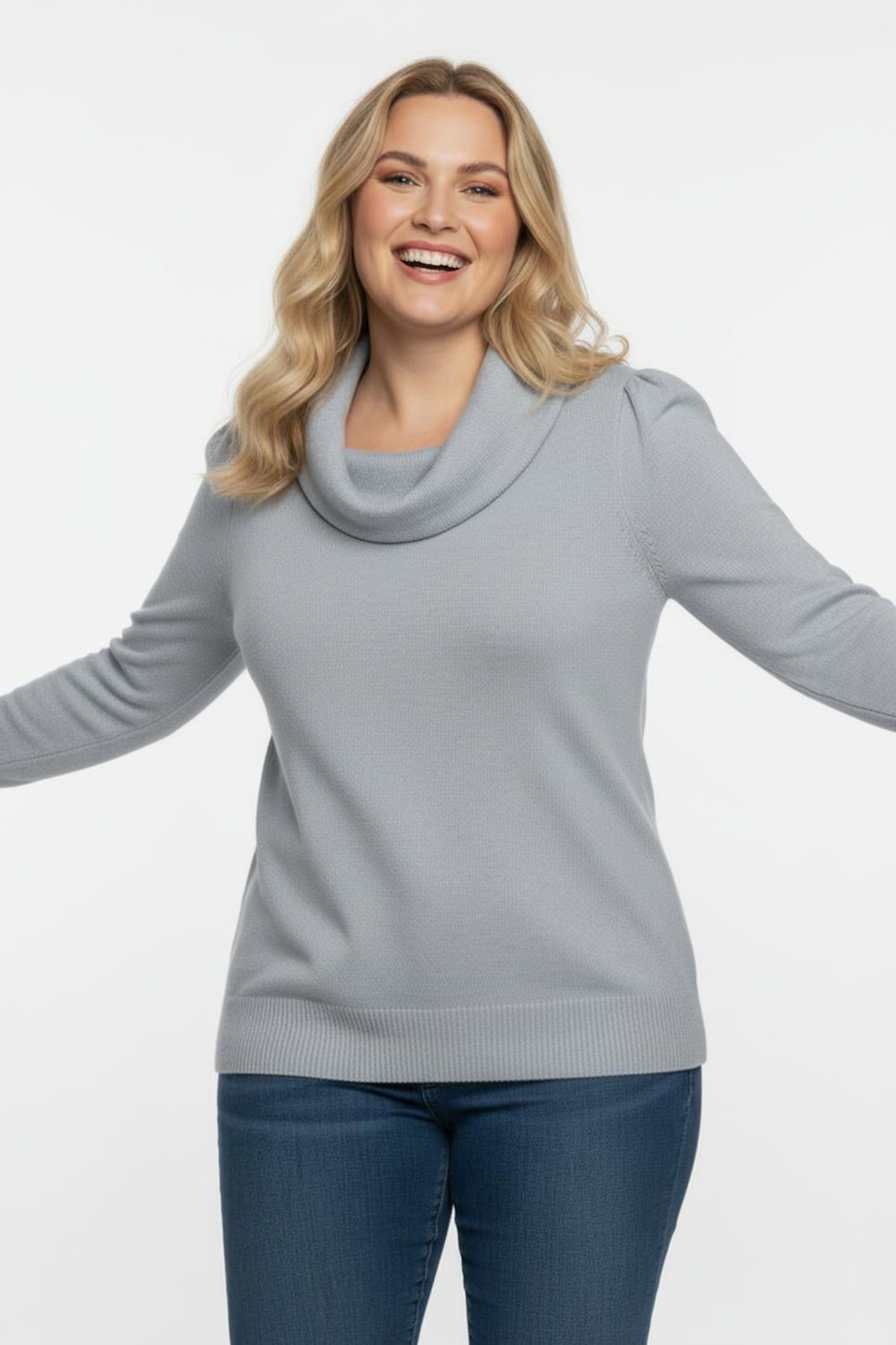 Wasserfallpullover im Baumwoll-Viskose-Mix - grau-meliert