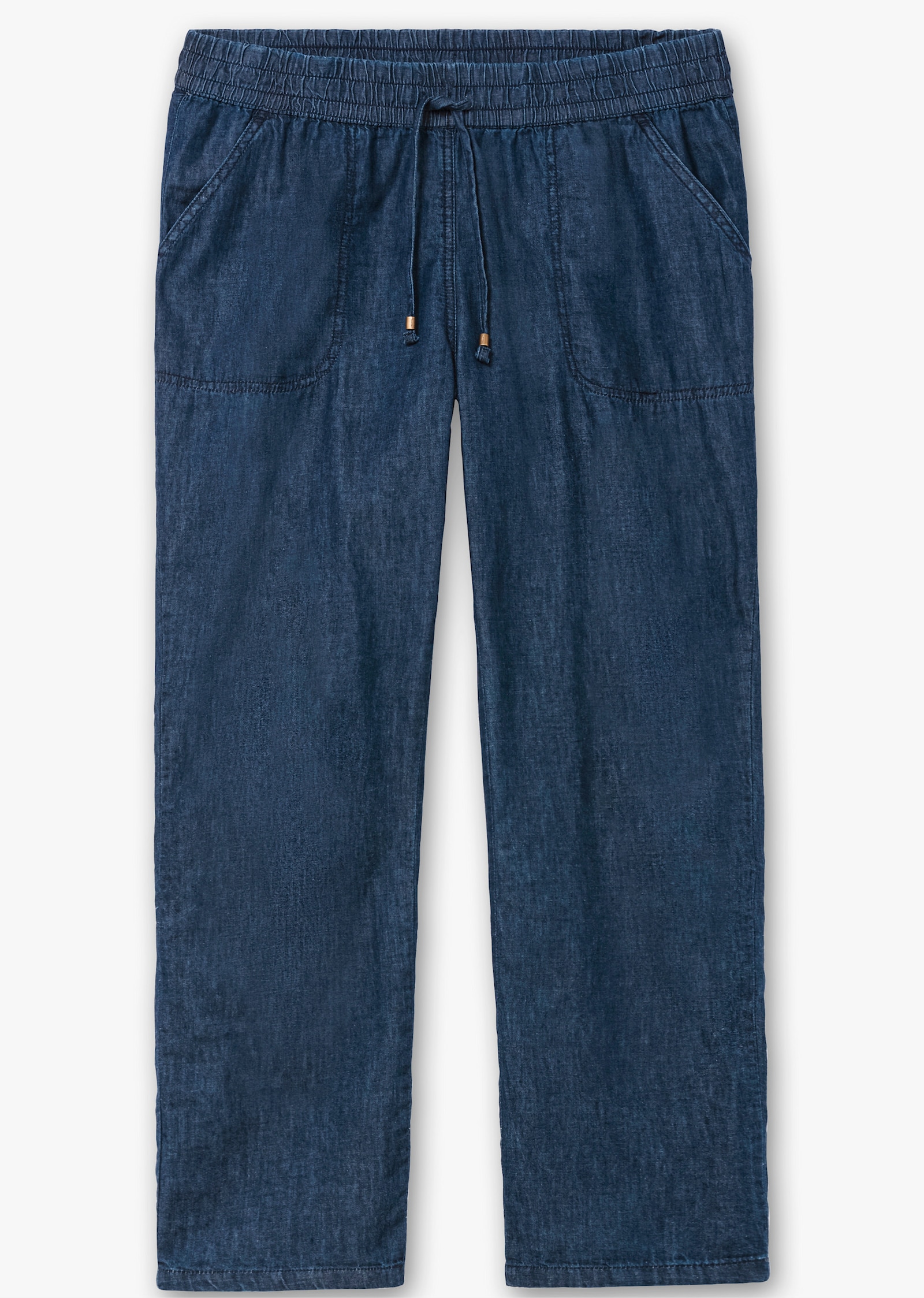 Schlupfjeans mit gesmoktem Bund - blue-stone-washed