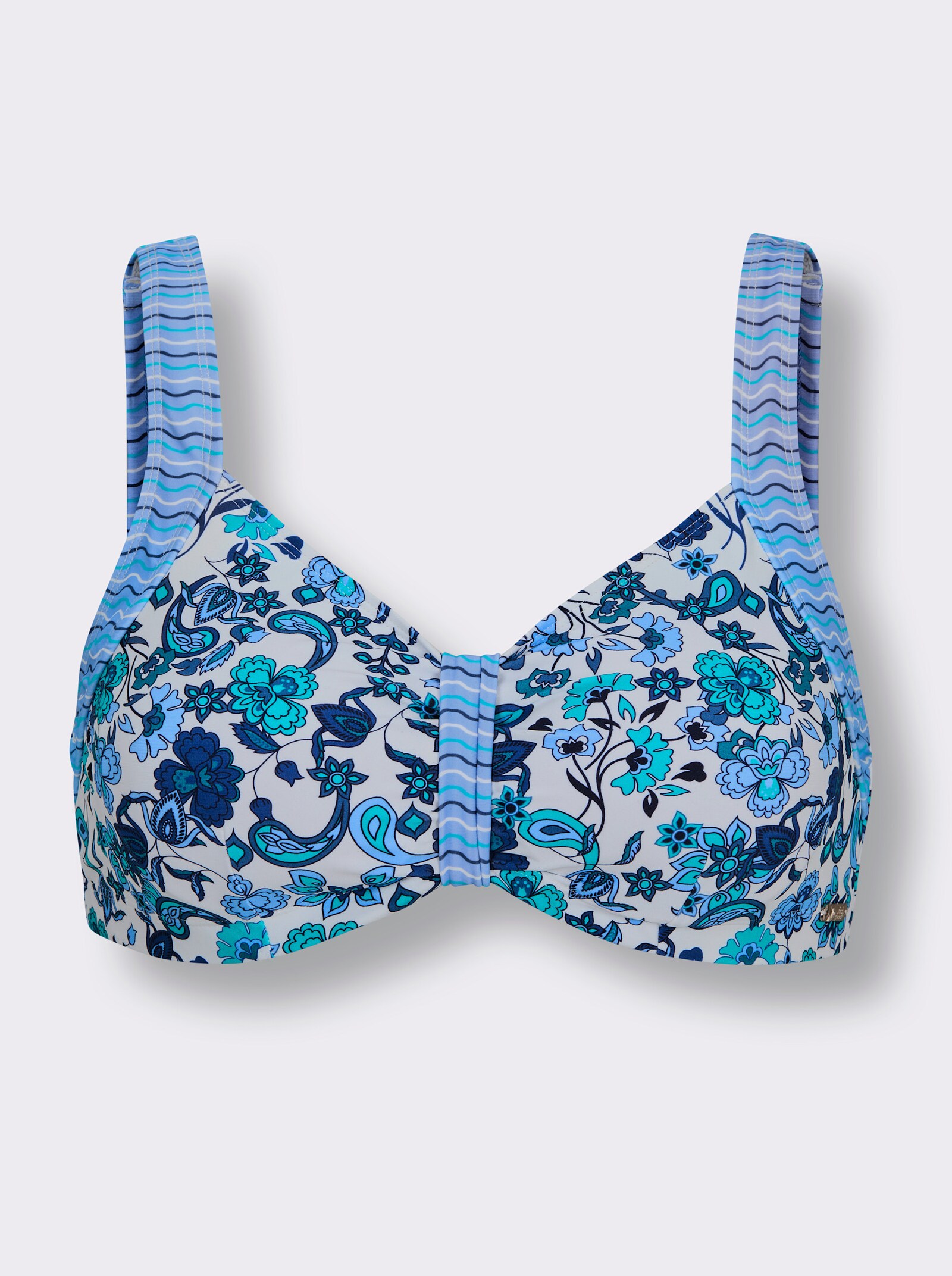 feel good Bikini-Oberteil mit Mäusezähnchen-Blende - jeansblau-topas-bedruckt