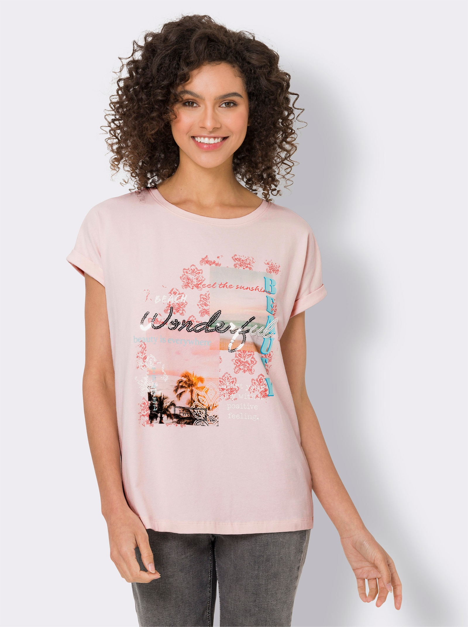 heine Shirt met print en pailletten - lichtroze