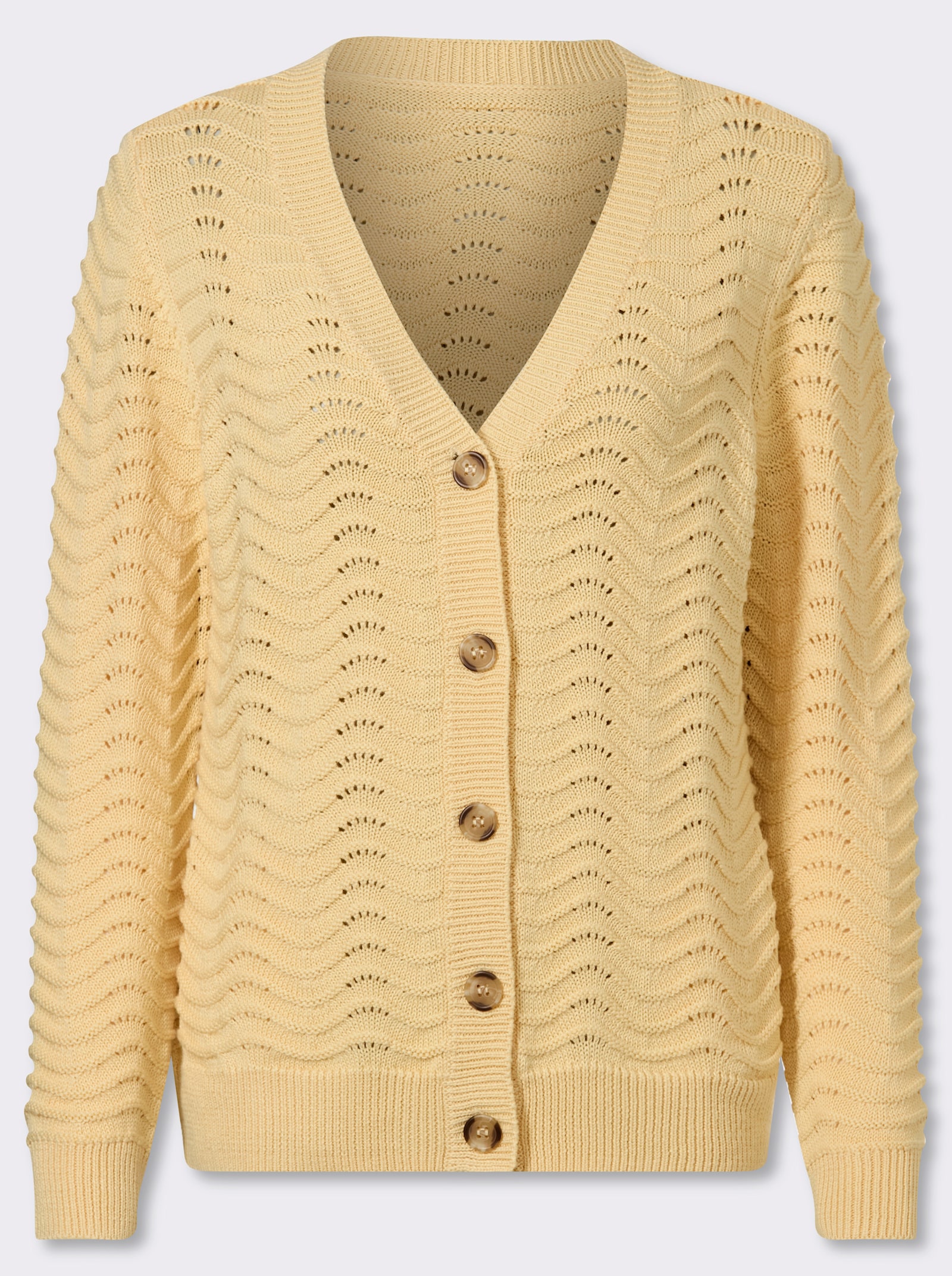Strickjacke mit wellenförmigem Ajourmuster - vanille