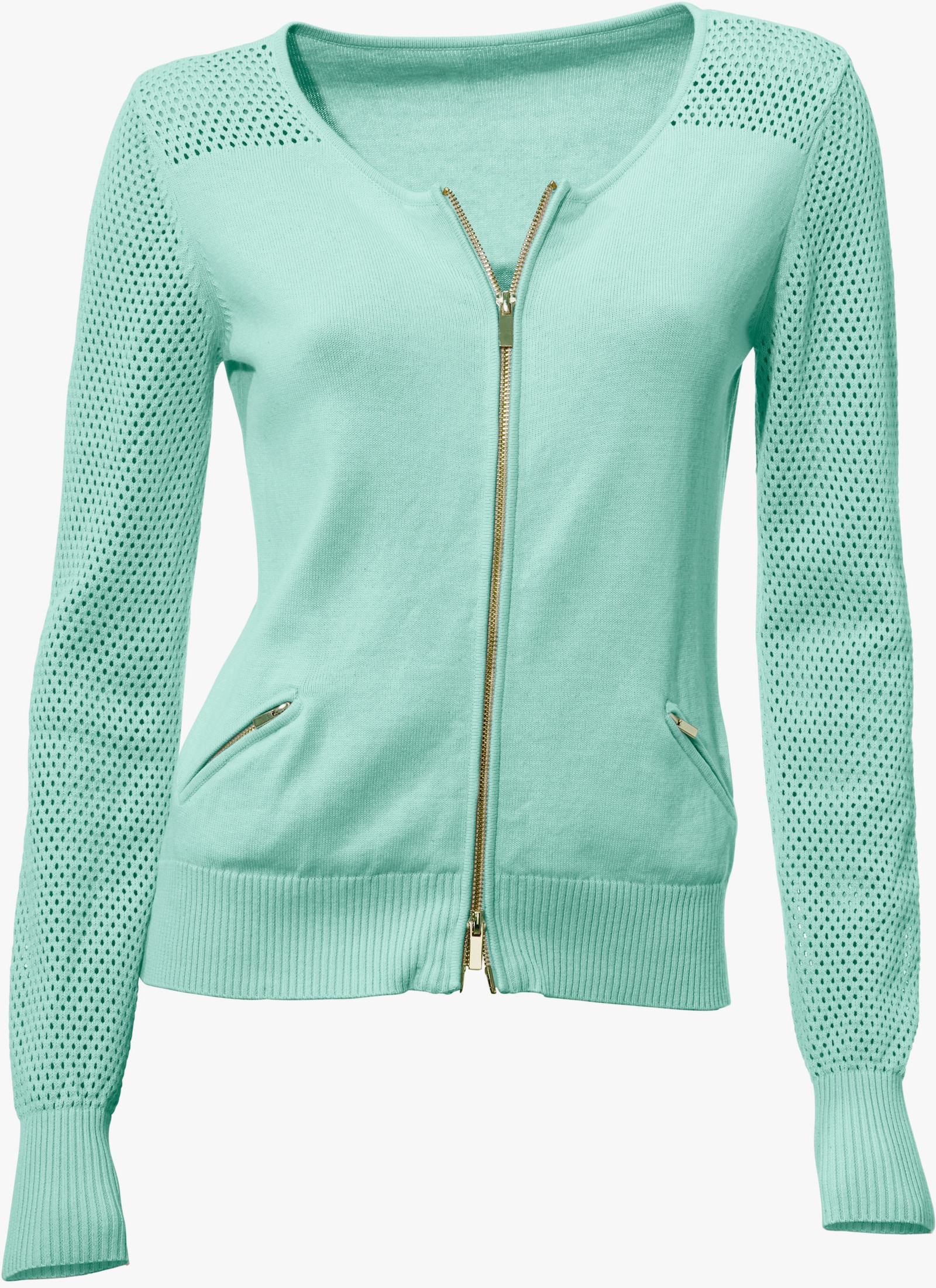 heine Feinstrickjacke mit 2-Wege-Reißverschluss - mint
