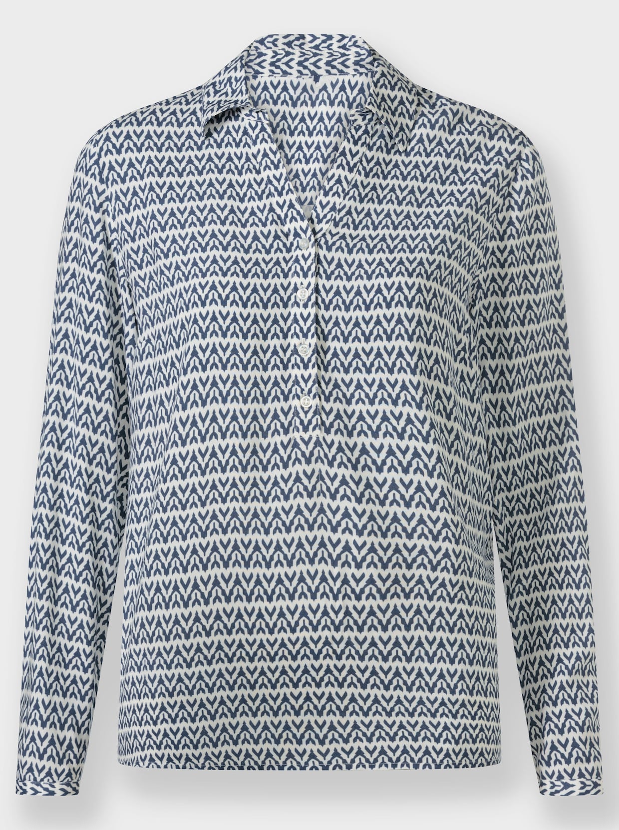Langarm-Bluse - rauchblau-ecru-bedruckt