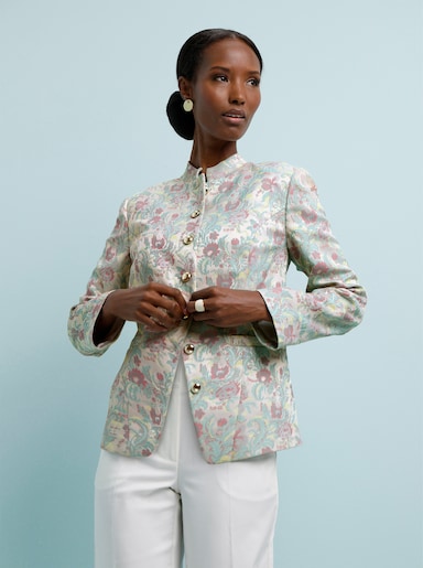 Jacquardblazer mit Schulterpolstern - ecru-taubenblau-gemustert
