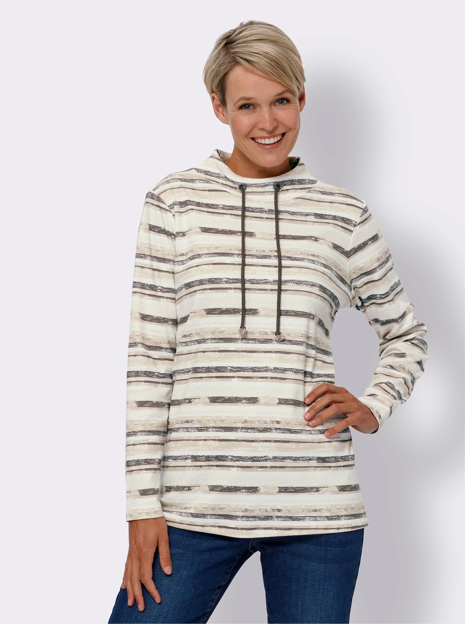 Langarmshirt mit Streifenmuster - beige-ecru-bedruckt