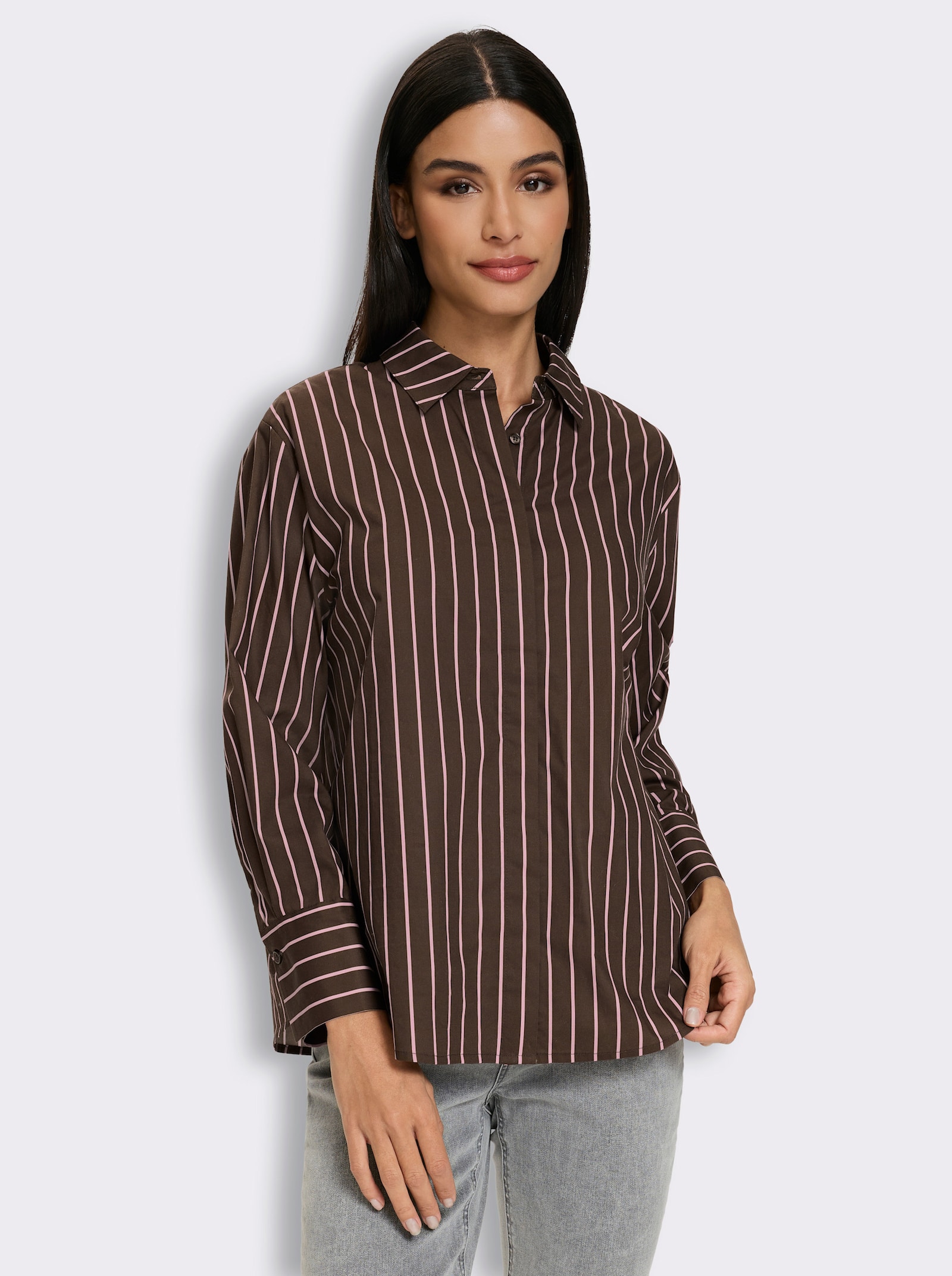 heine Gestreifte Bluse mit Knopfleiste hinten - schoko-rosé-gestreift