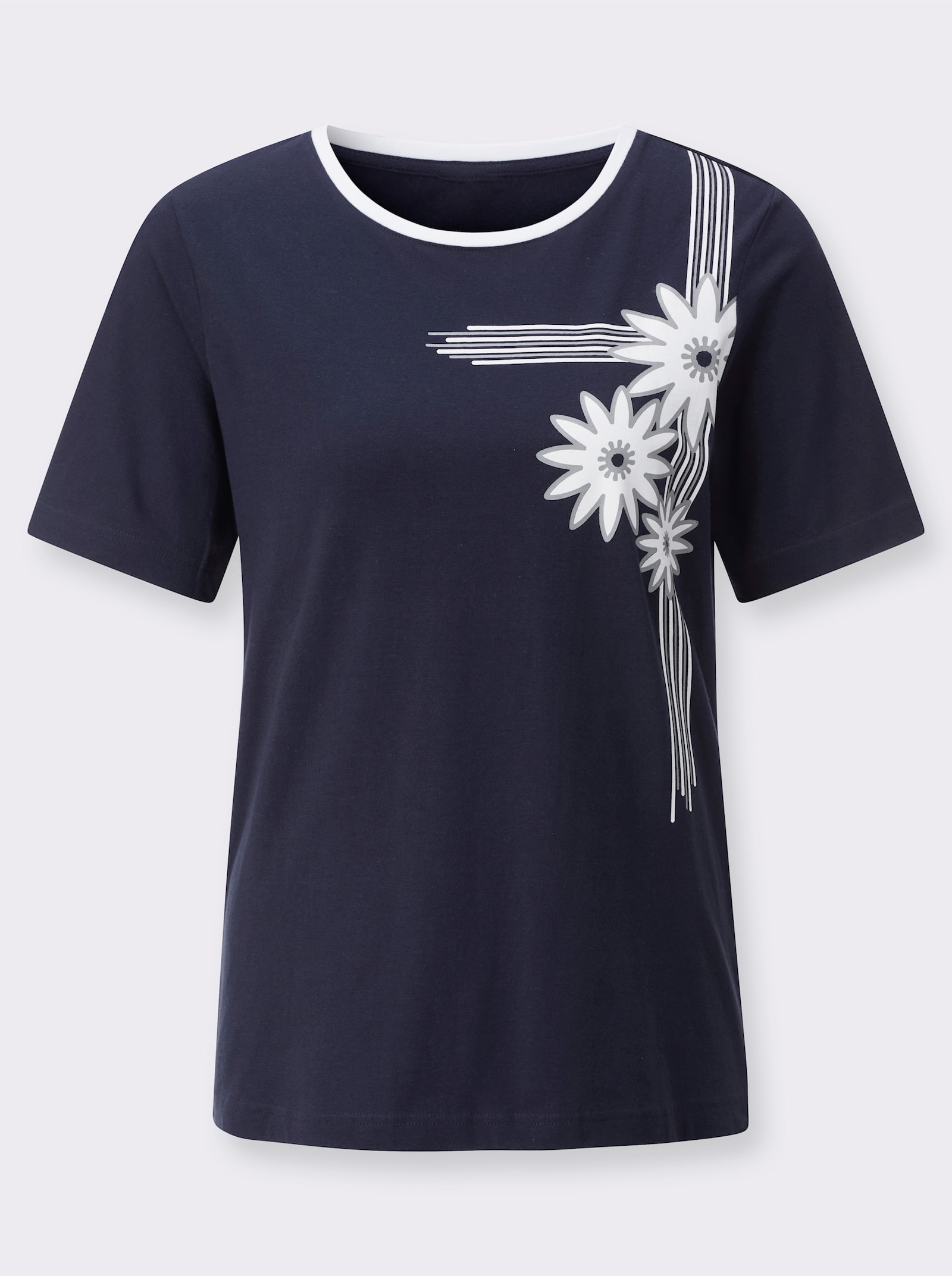 Kurzarmshirt mit platziertem Blütenprint - marine