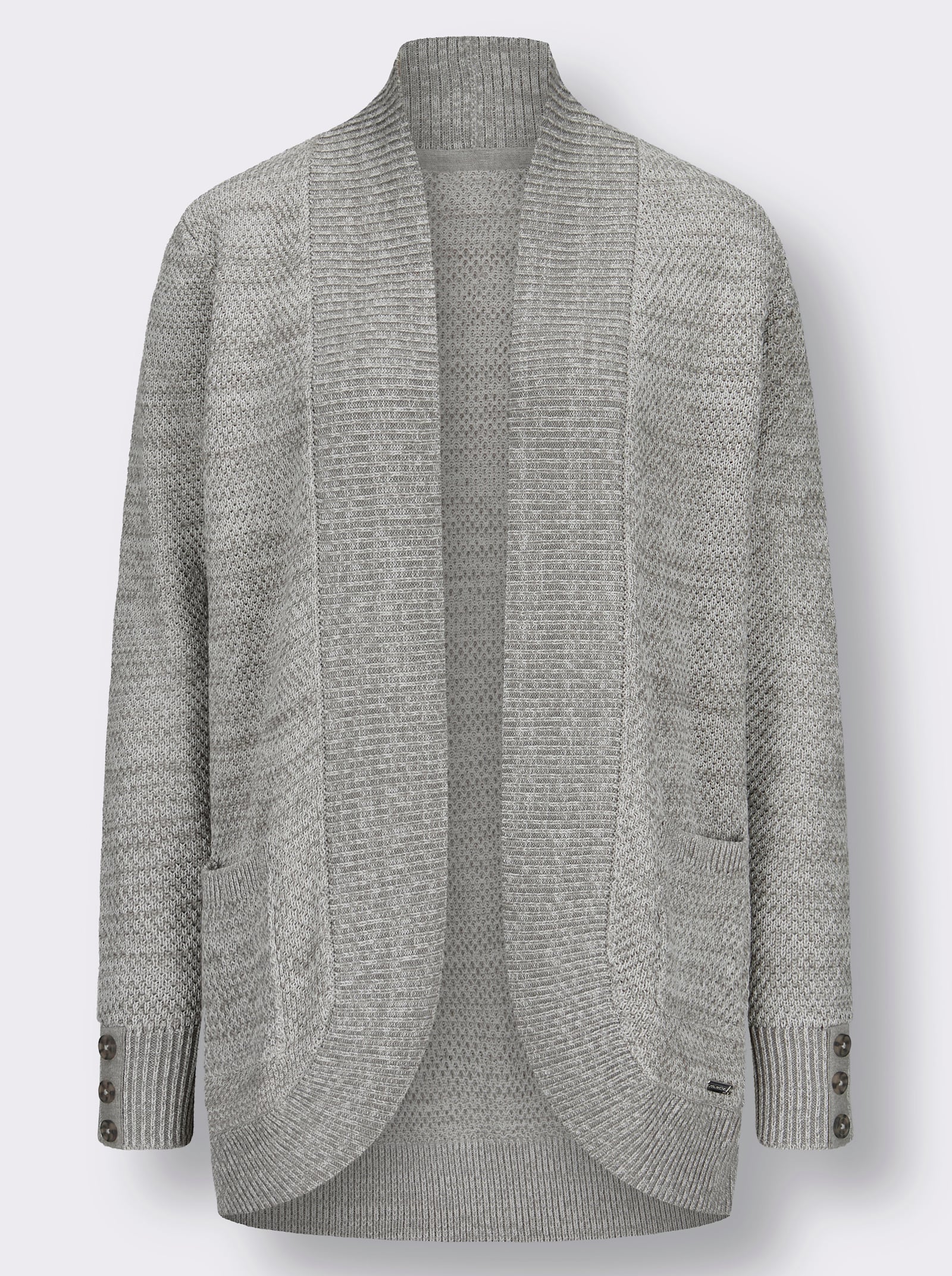 Longstrickjacke mit Struktur-Muster - steingrau-meliert