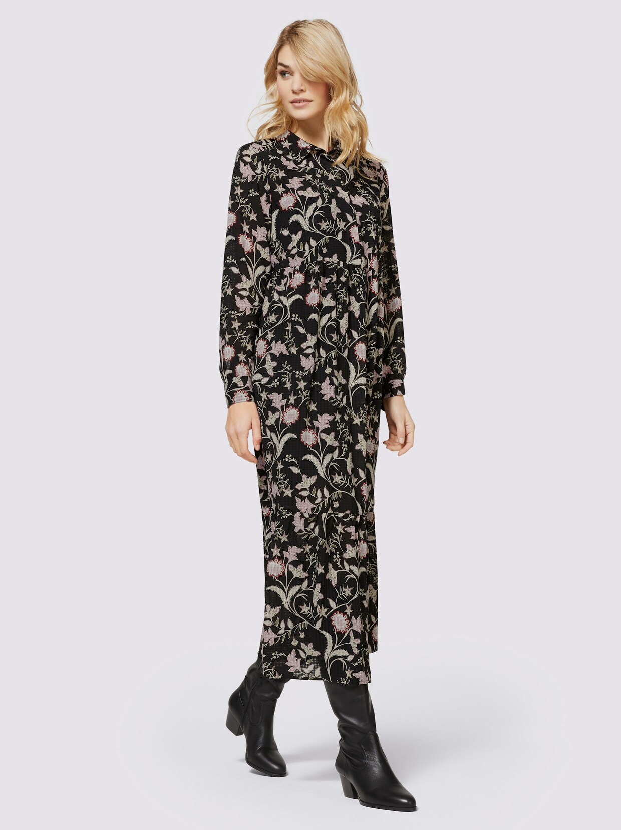 heine Druck-Kleid - schwarz-bedruckt
