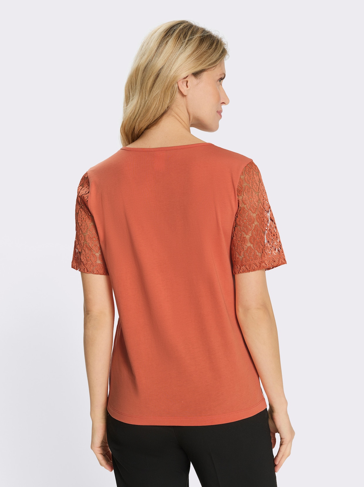 Kurzarmshirt mit floralem Print an den Seiten - papaya-champagner-bedruckt