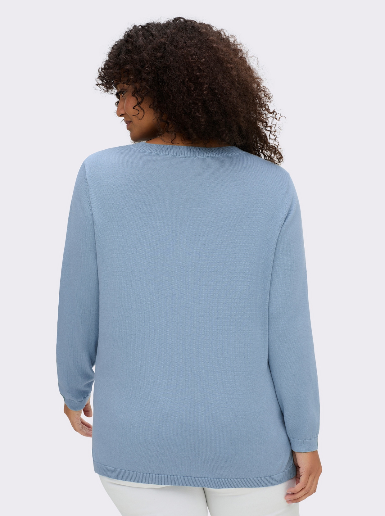 V-Ausschnitt-Pullover mit Biesen vorne - eisblau