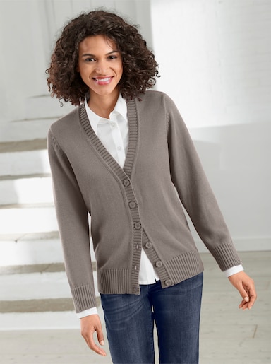 Strickjacke mit farblich abgestimmten Knöpfen - taupe-meliert