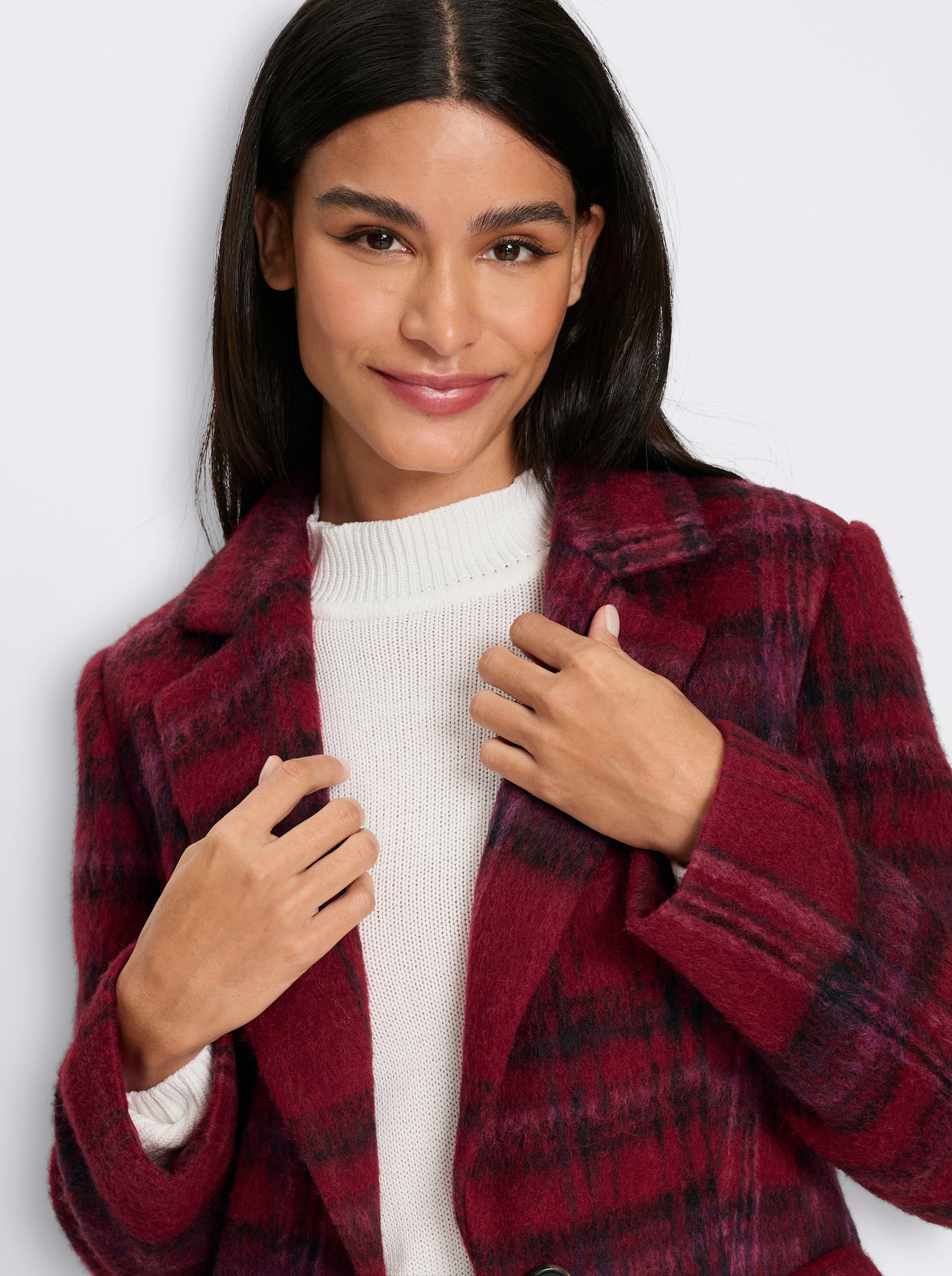 heine Mantel mit Karomuster - kirsche-schwarz-kariert