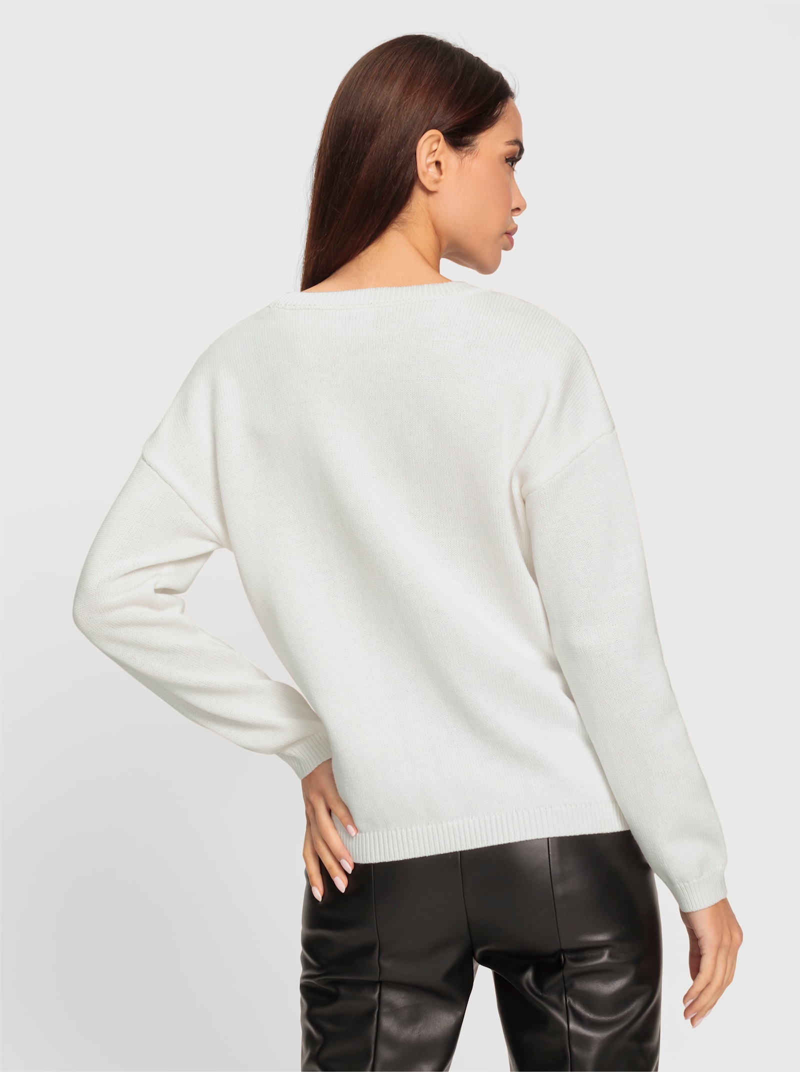 heine Rundhalspullover mit Glitzer-Stickerei - ecru