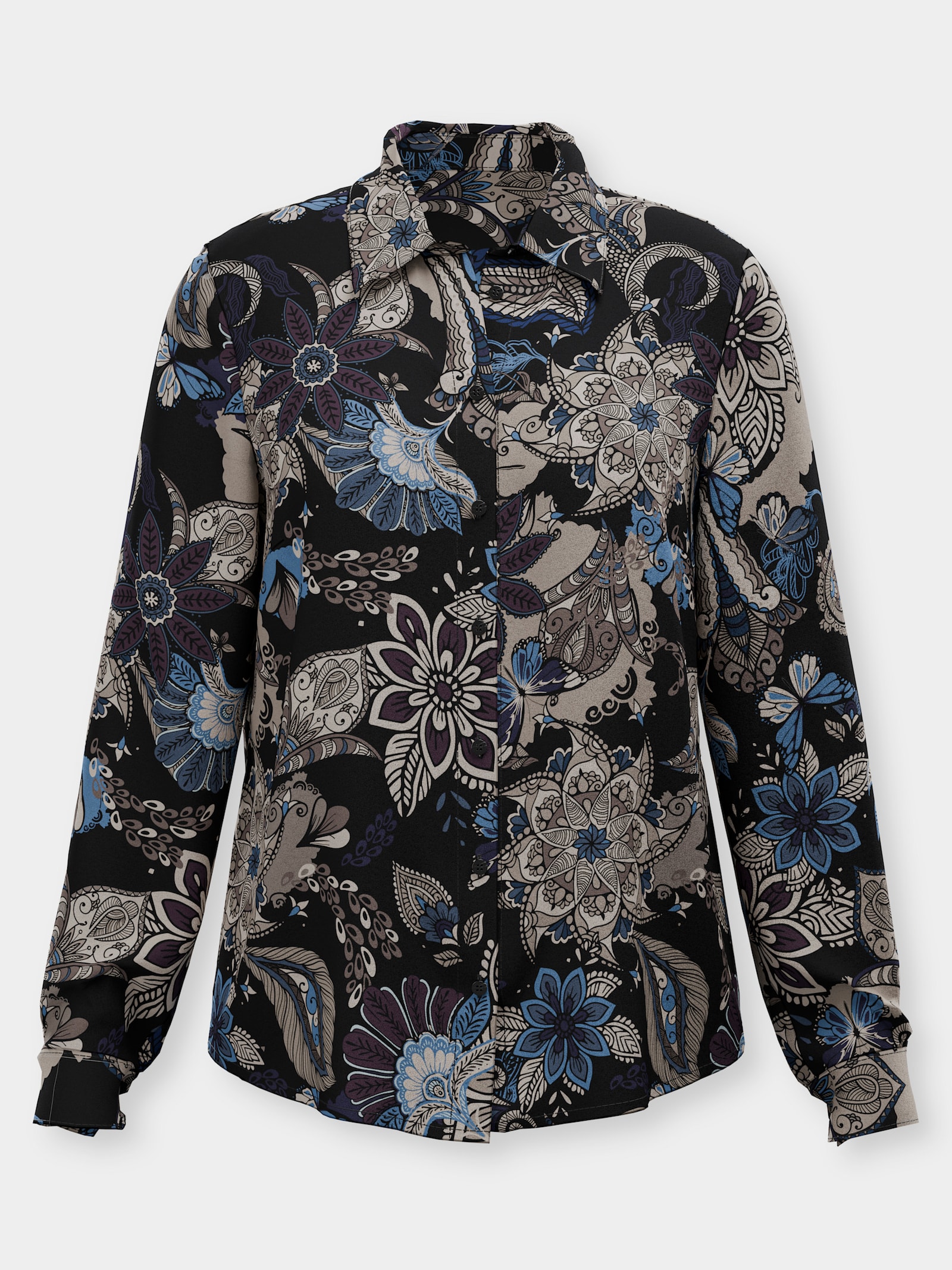 heine Georgettebluse mit dekorativem Druckmuster - schwarz-taupe-bedruckt