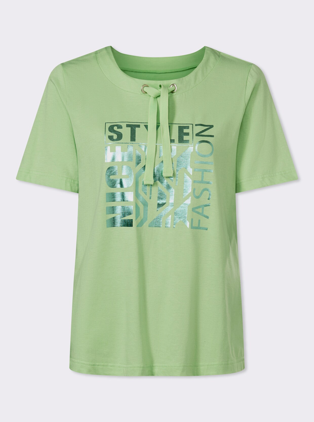 Kurzarmshirt mit glänzendem Druckmuster - reseda