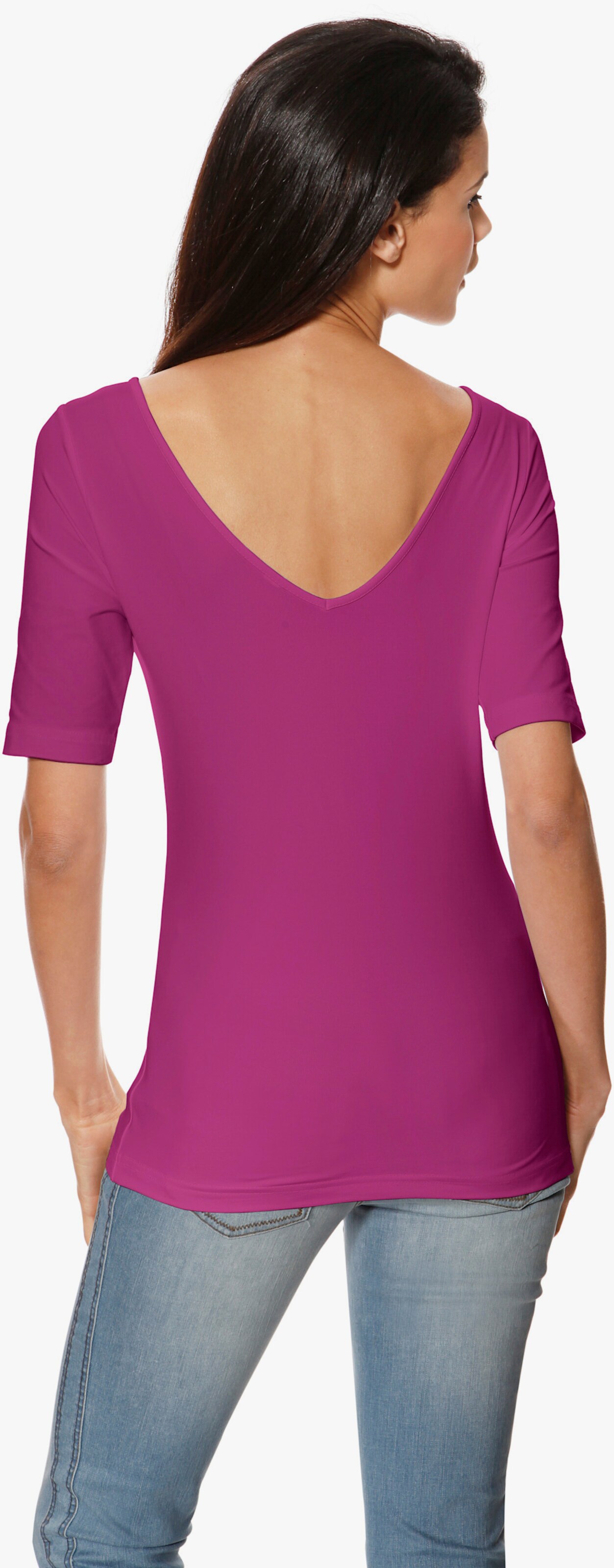 heine Shirt met korte mouwen en V-hals achter - fuchsia