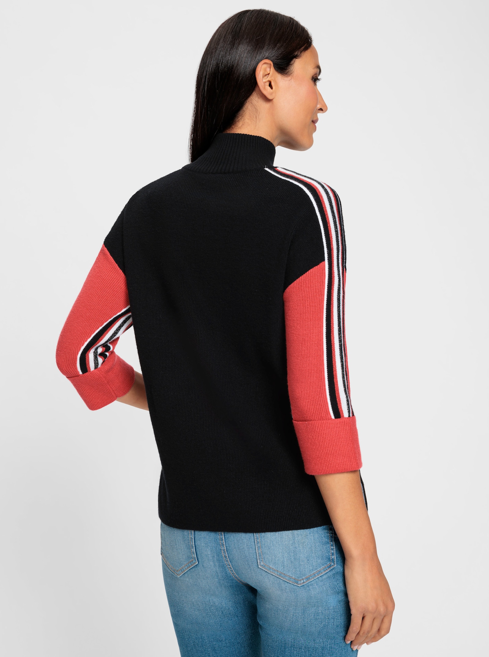 heine Pull à manches 3/4 avec effets de brillance - noir-fraise à motifs