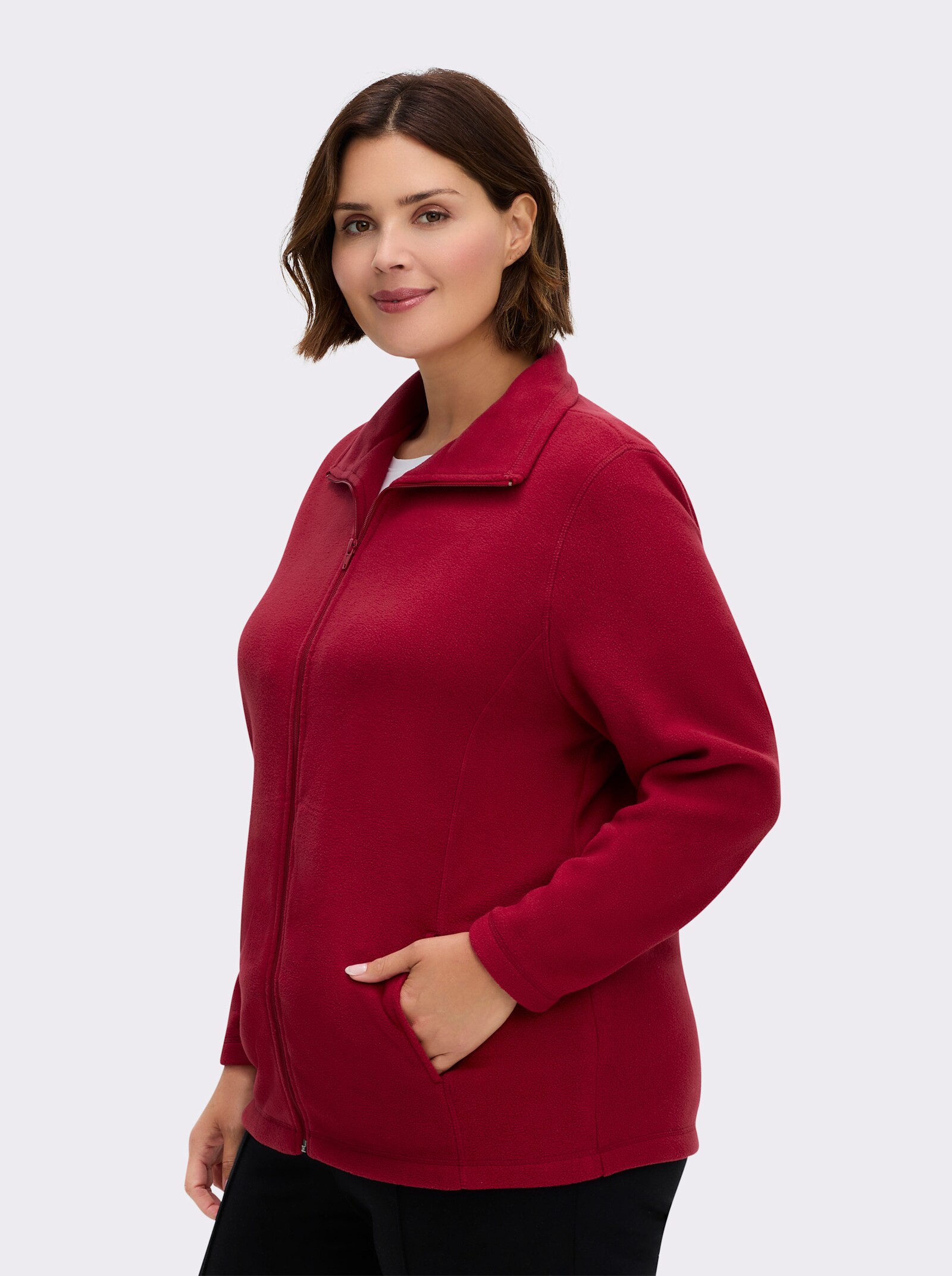 Fleecejacke mit zwei Taschen - weinrot