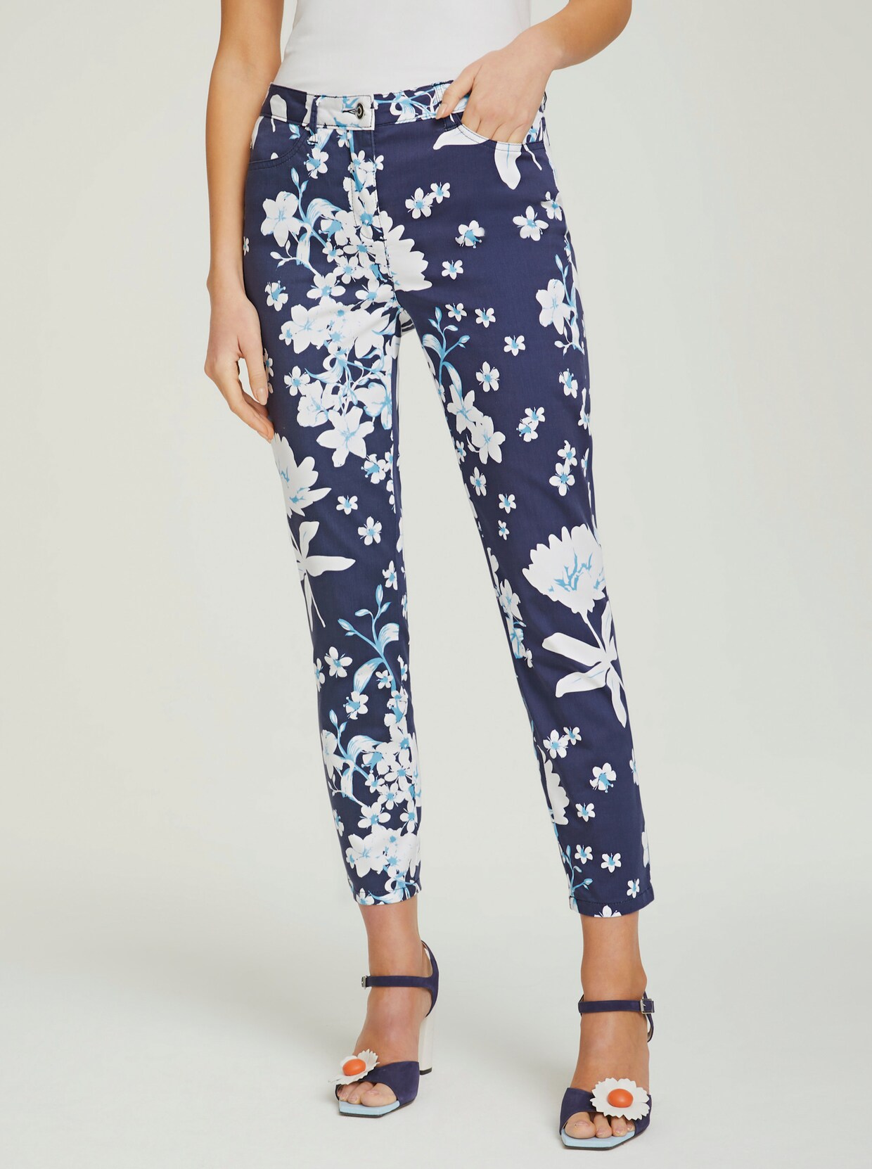 heine Broek met print - nachtblauw/wit