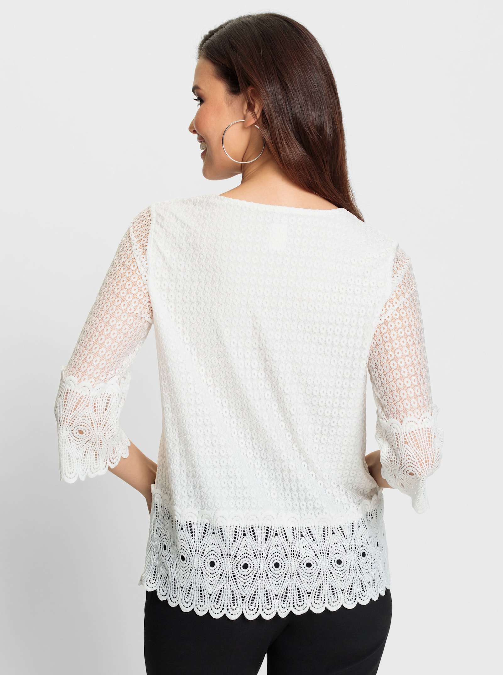 Spitzenshirt mit blickdichtem Futter - ecru