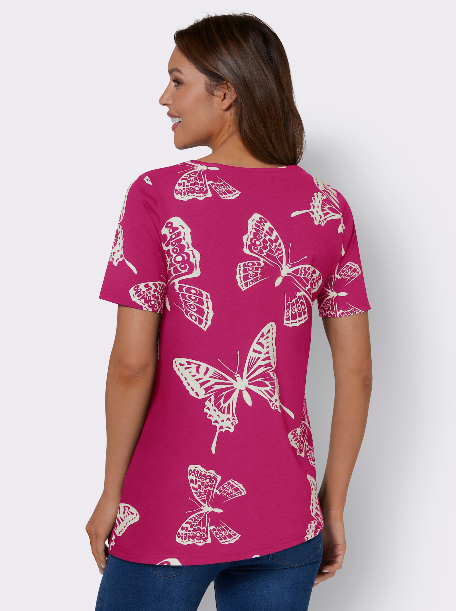 Shirt met korte mouwen en asymmetrische zoom - fuchsia gedessineerd