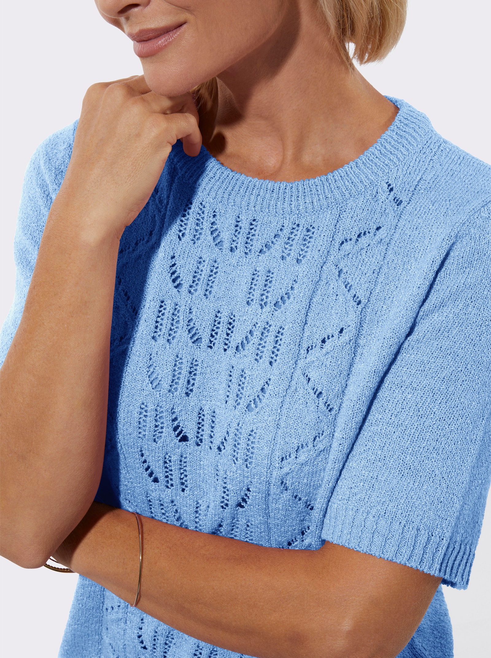 Ajourpullover in Bouclé-Qualität - himmelblau