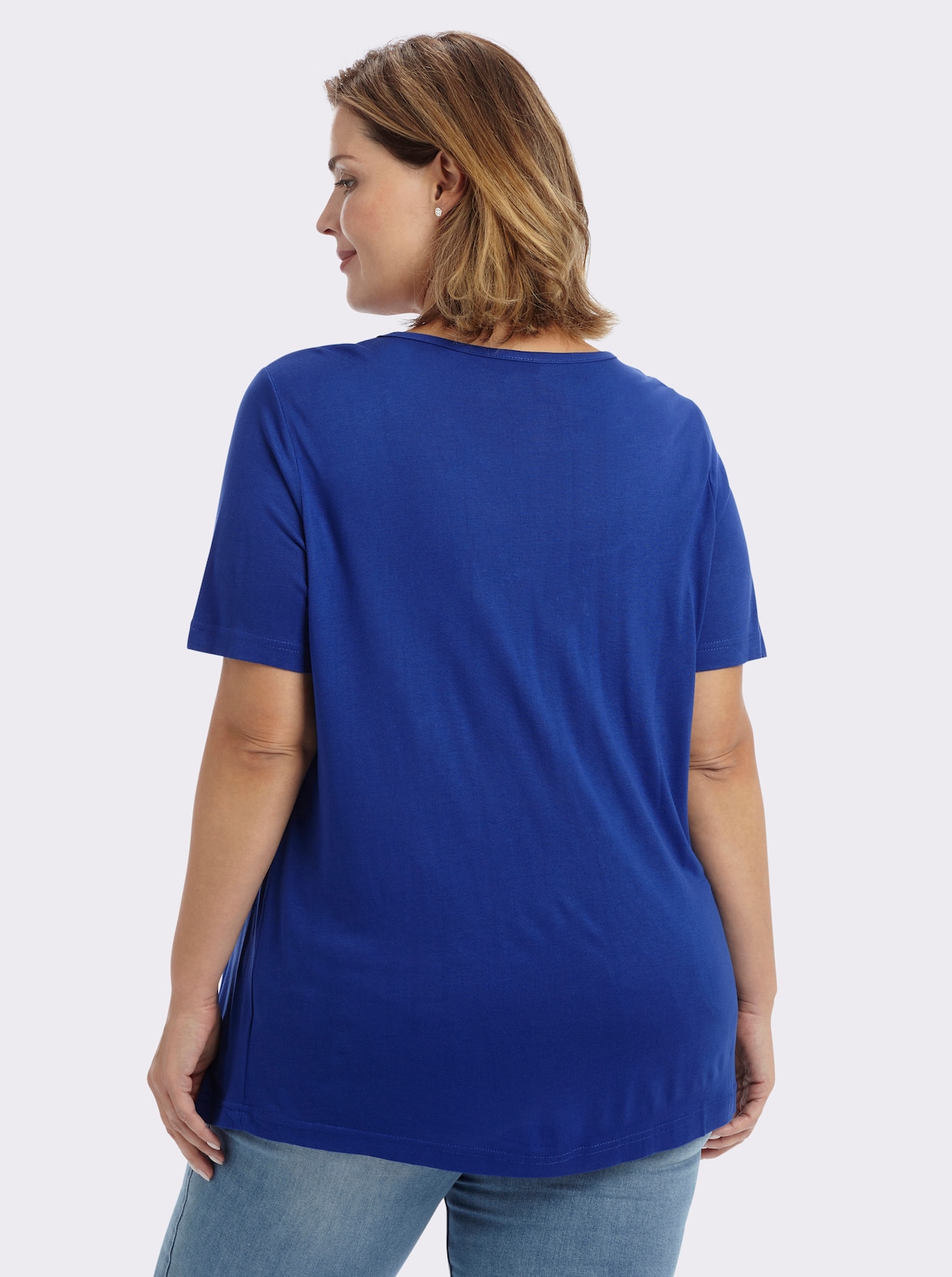 Kurzarmshirt mit Ziersteinchen, reine Viskose - royalblau