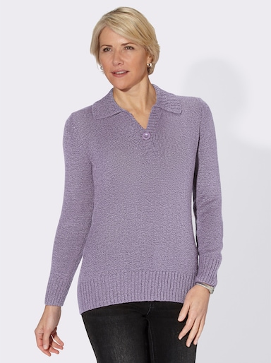 Polopullover mit großem Schmuckknopf - flieder-meliert