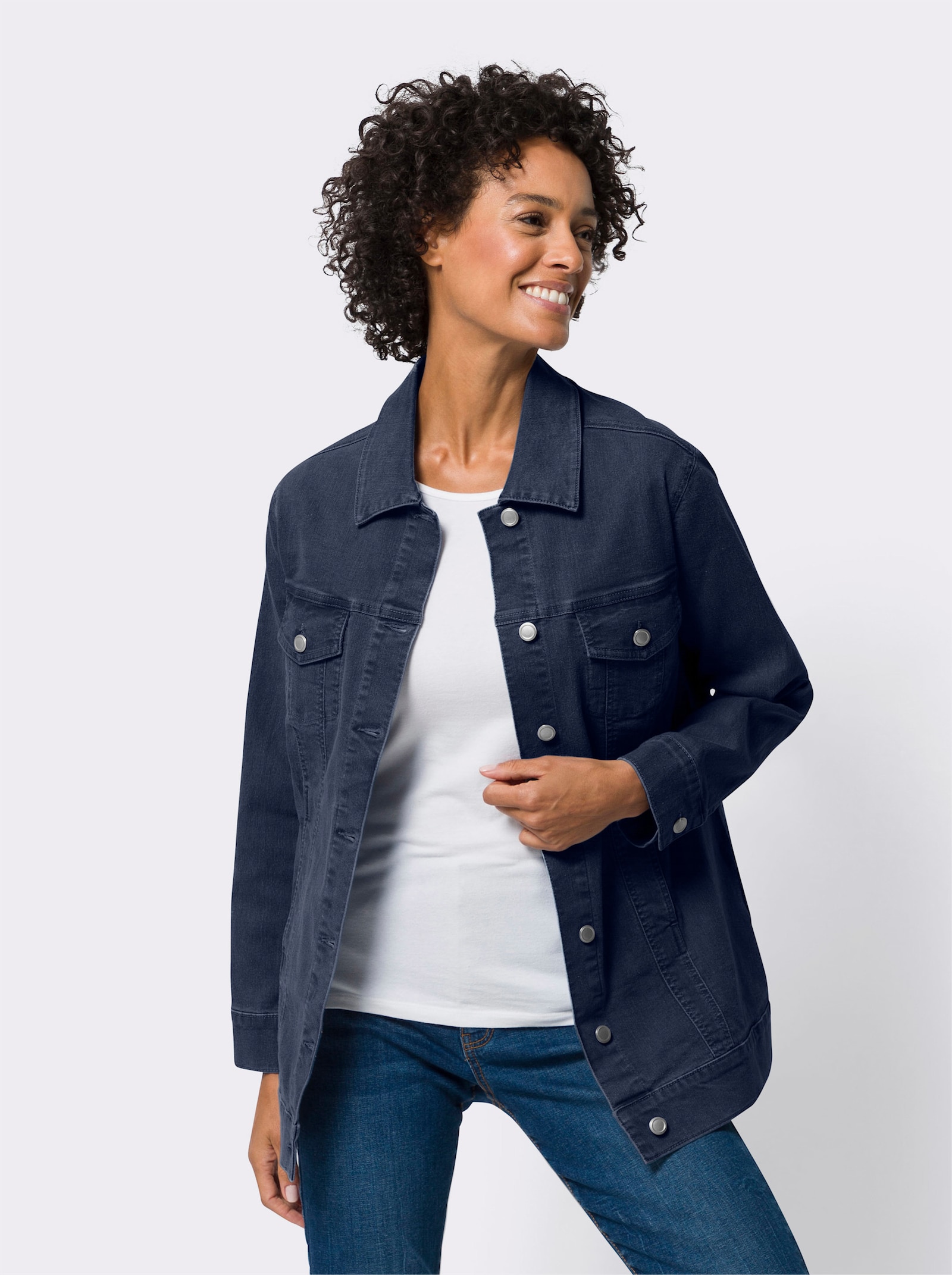 Jeansjacke in Longform - blue-stone-washed