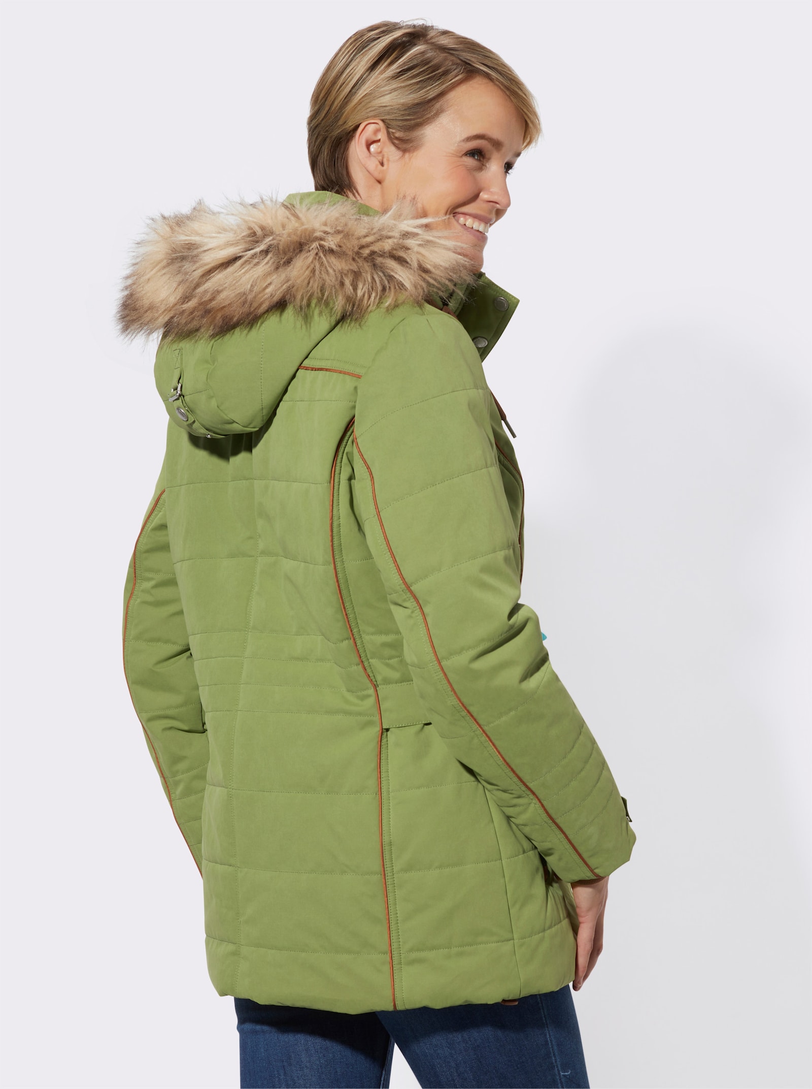 Gewatteerde jas met imitatiebont, afknoopbaar - groen