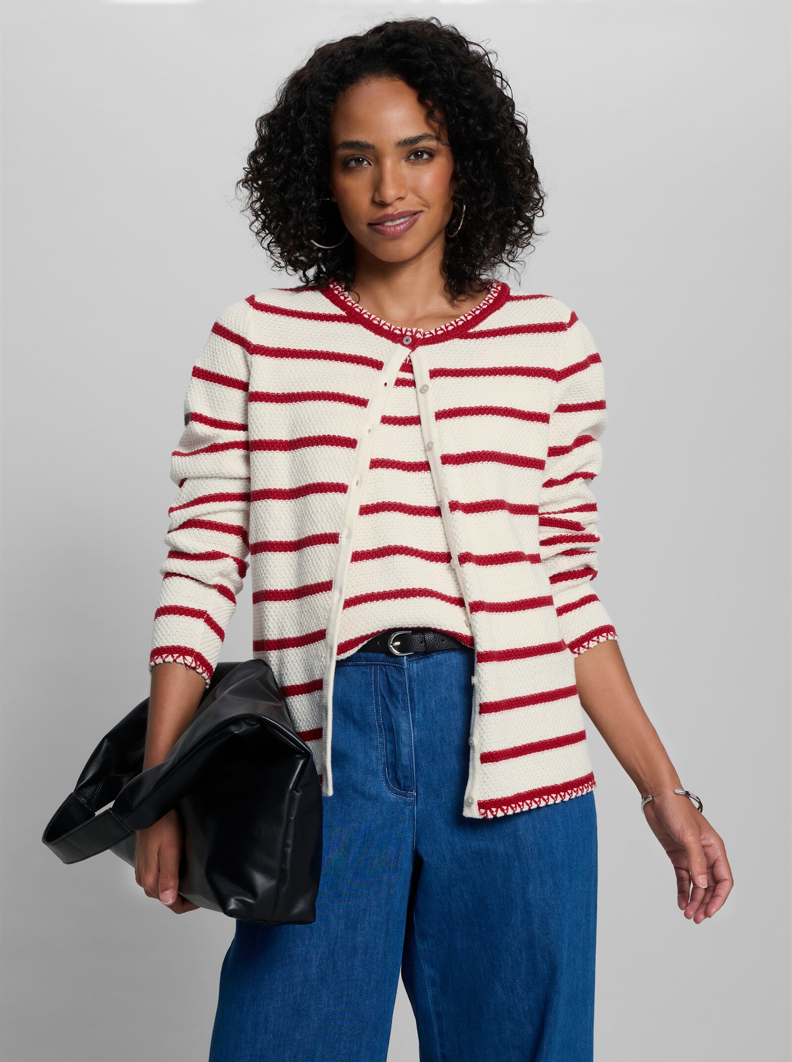 heine Twin-Set - ecru-rot-gestreift