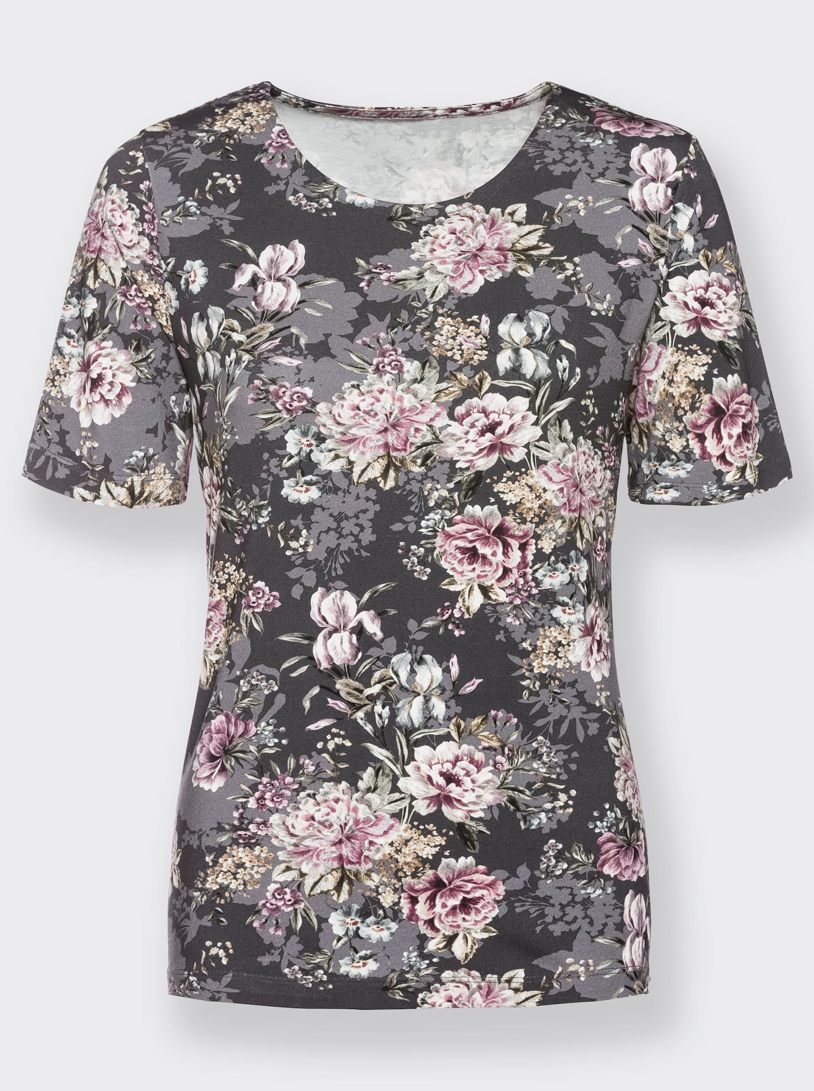 Kurzarmshirt im Blumen-Dessin - rosé-bedruckt