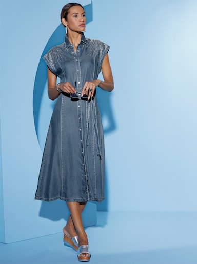 Jeanskleid mit Glitzersteinchen vorne und hinten - blue-bleached