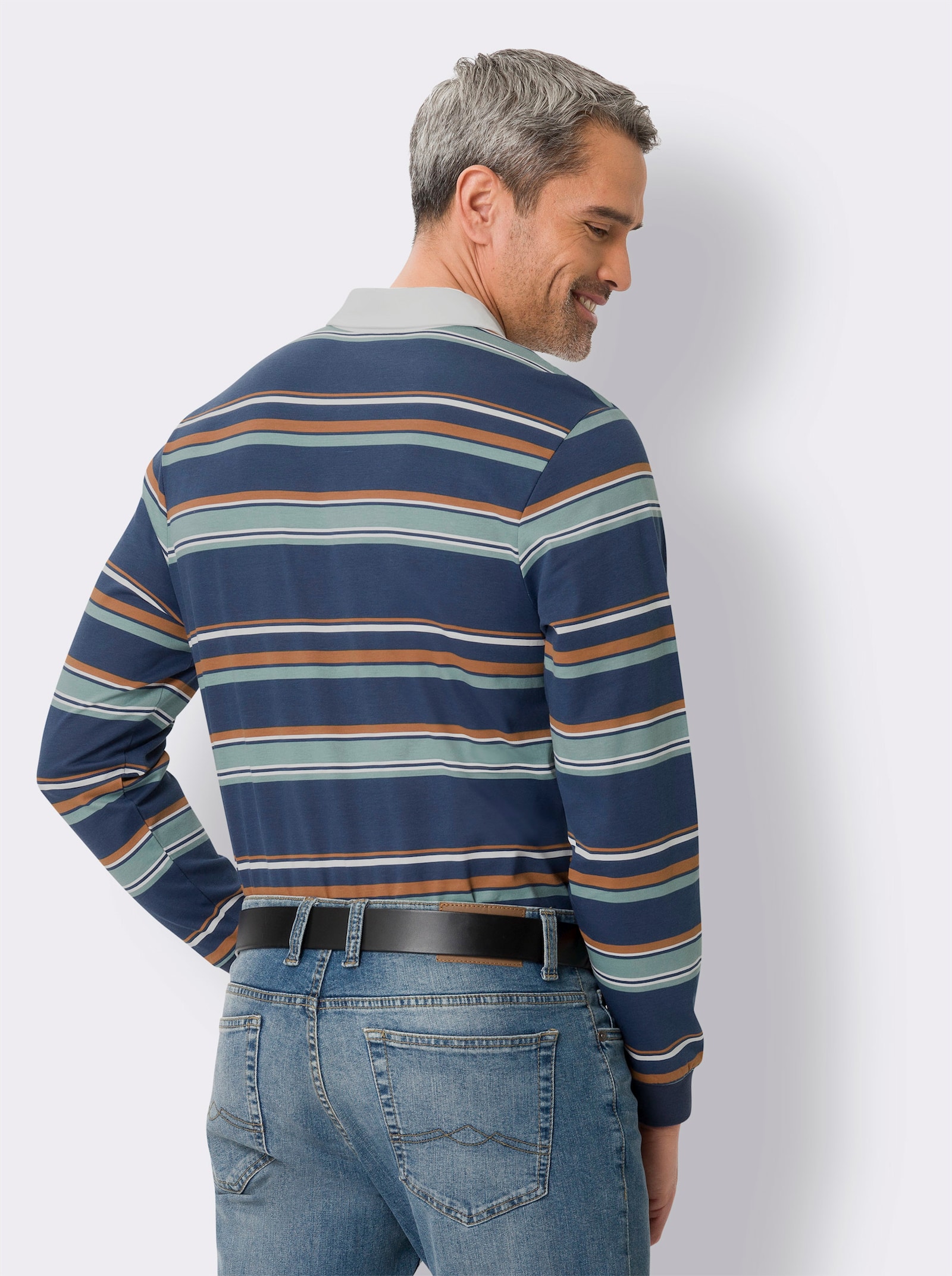 Langarm-Poloshirt im Ringel-Dessin - dunkelblau-geringelt