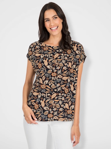 Schlupfbluse in Crêpe-Qualität - marine-beige-bedruckt