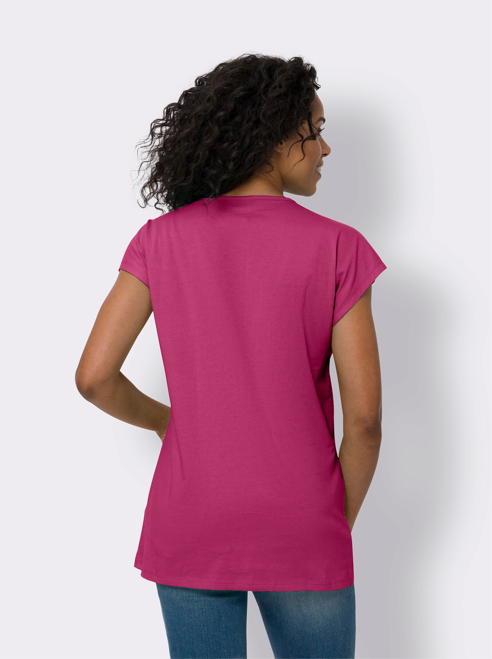 Longshirt mit Zierknöpfen - fuchsia-weiß