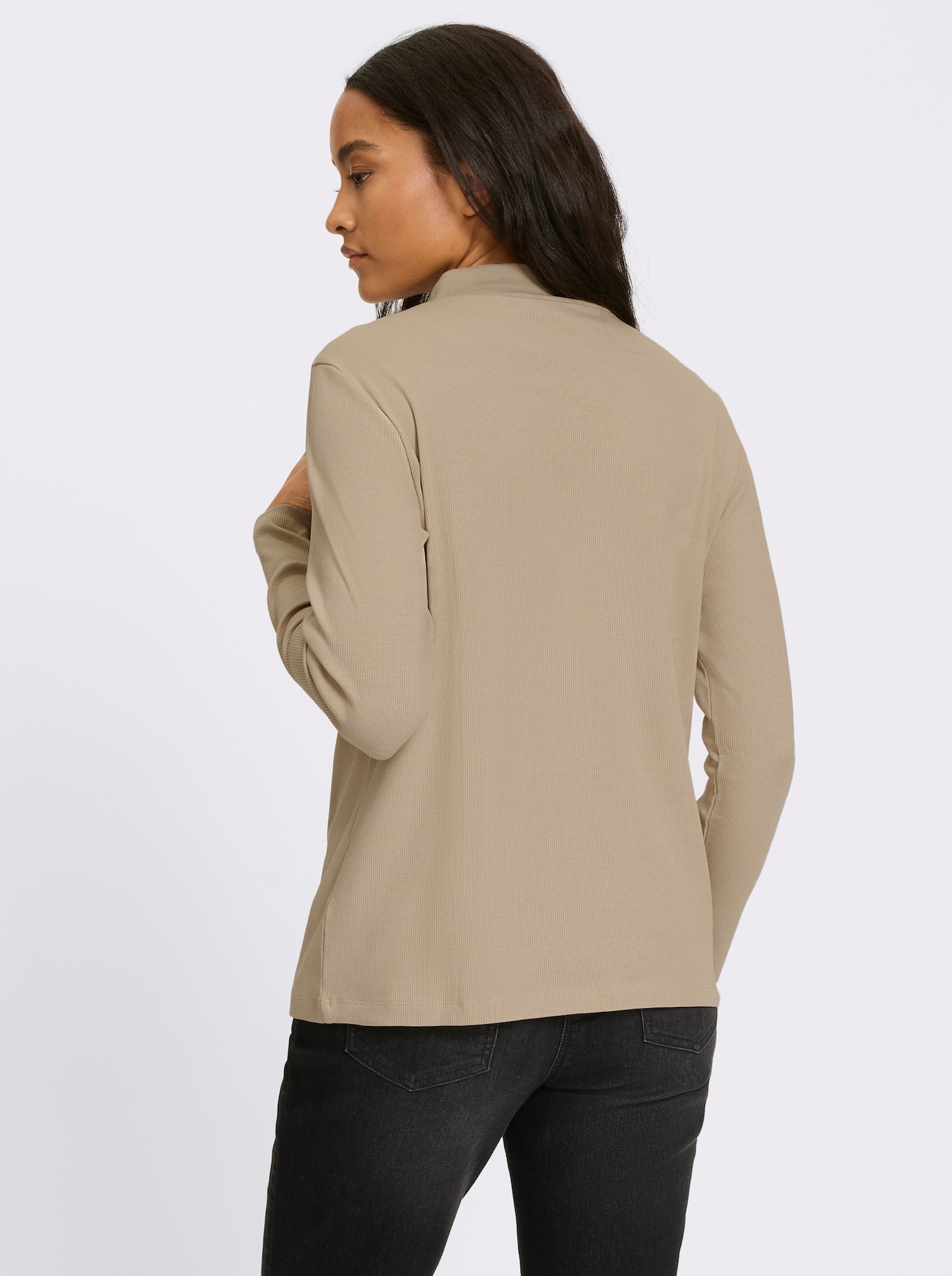 heine Stehkragenshirt in Feinripp-Qualität - beige