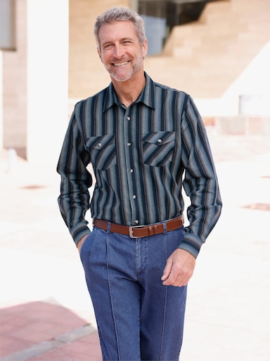 Marco Donati Streifenhemd mit 2 knöpfbaren Brusttaschen - marine-schoko-gestreift