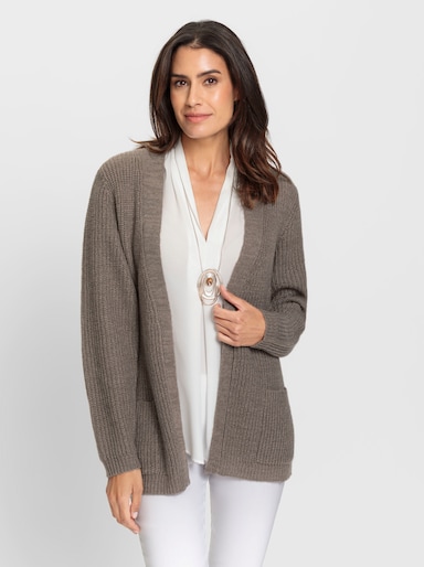 Strickjacke in Longform - taupe-meliert