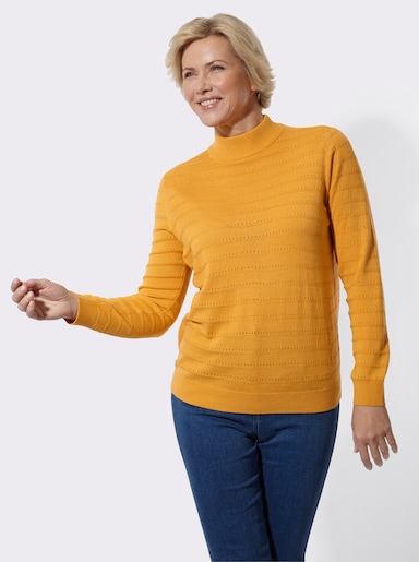 Stehkragenpullover mit Ajour-Muster - ocker