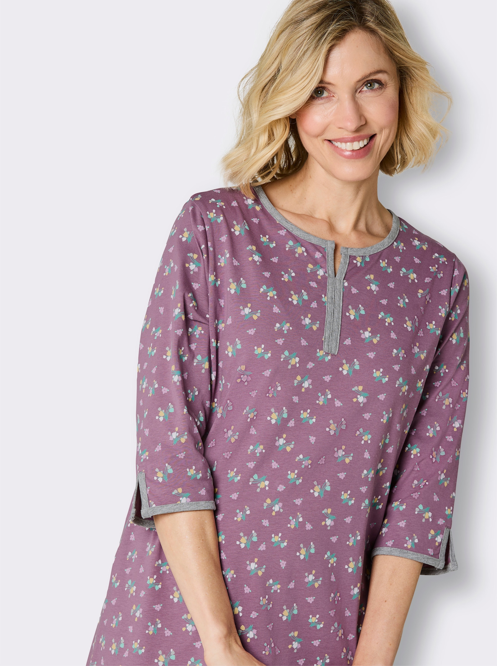 wäschepur Nachthemd in Single-Jersey-Qualität - violett-grau-bedruckt