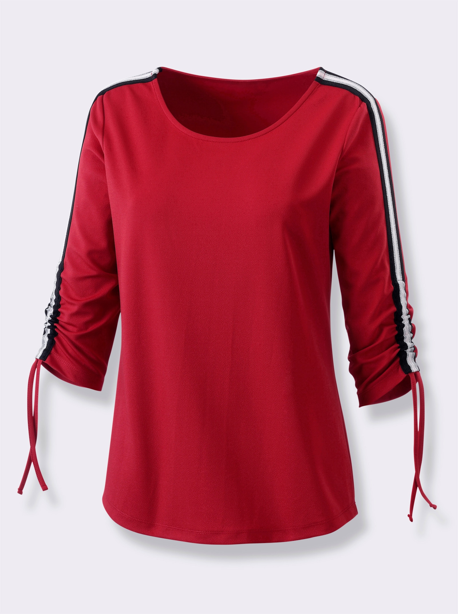 Shirt met 3/4-mouwen en contraststrepen - rood
