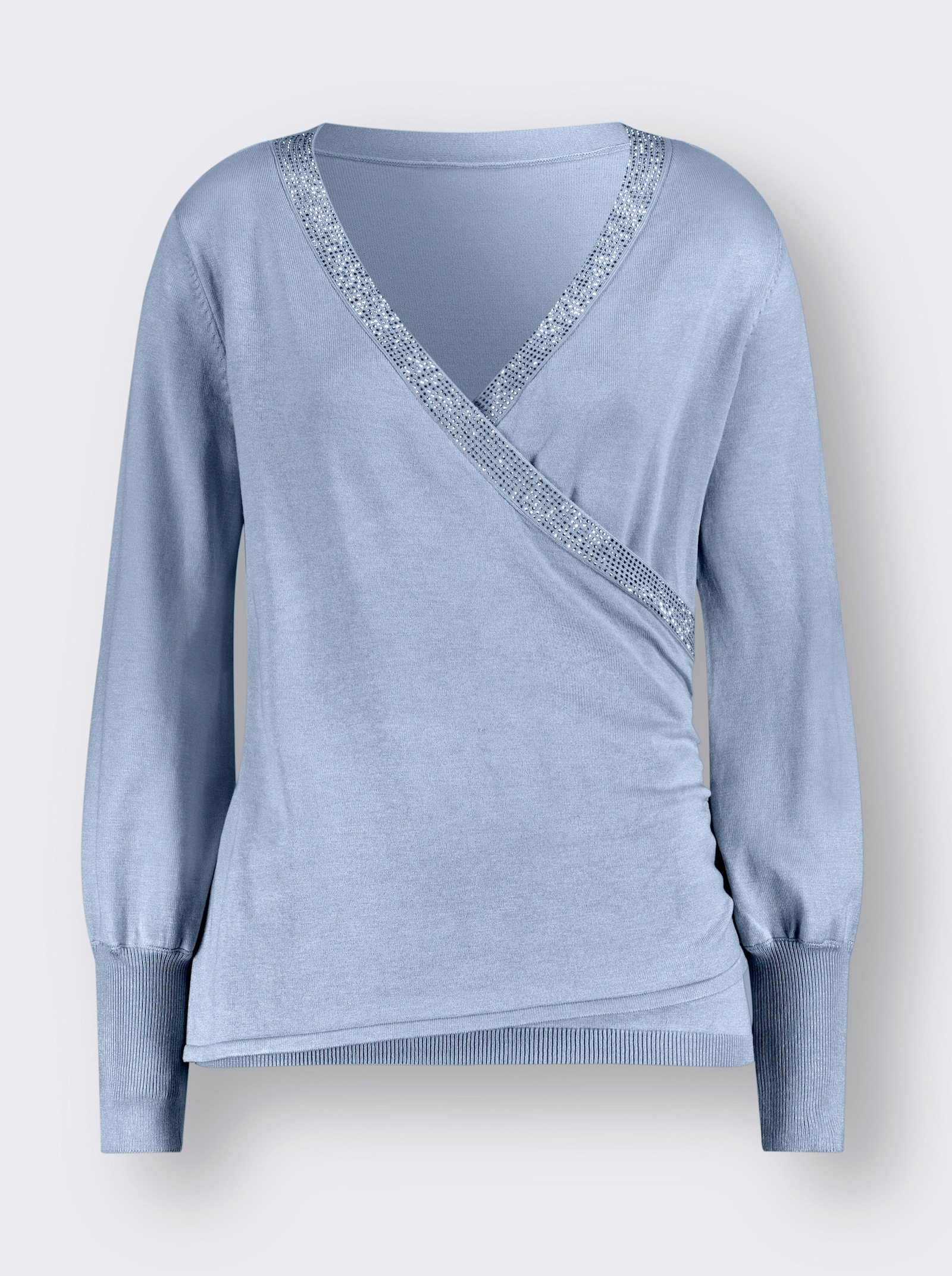 Wickelpullover mit Glitzersteinen - hellblau
