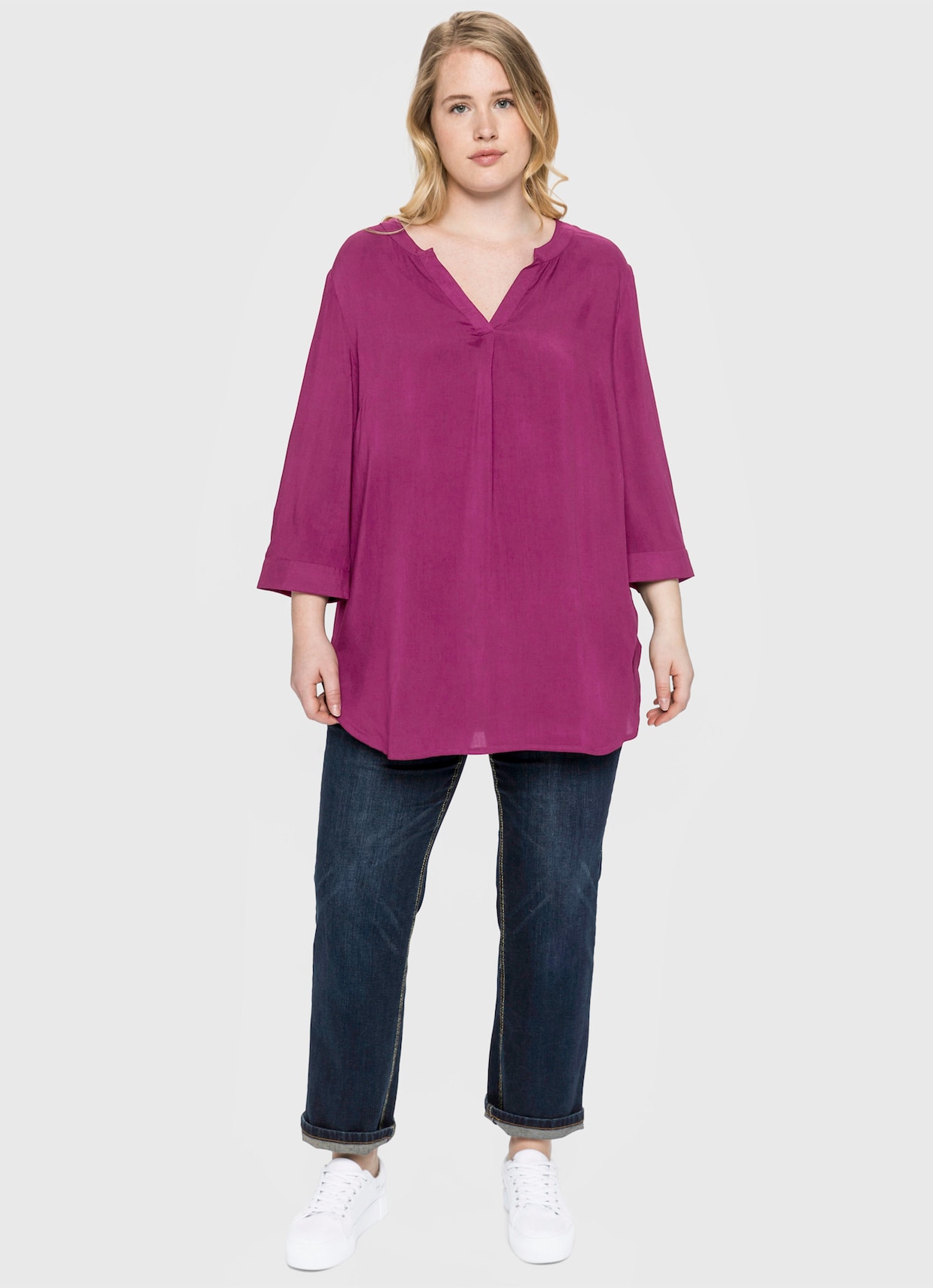 sheego Tunika mit dekorativer Falte - magenta