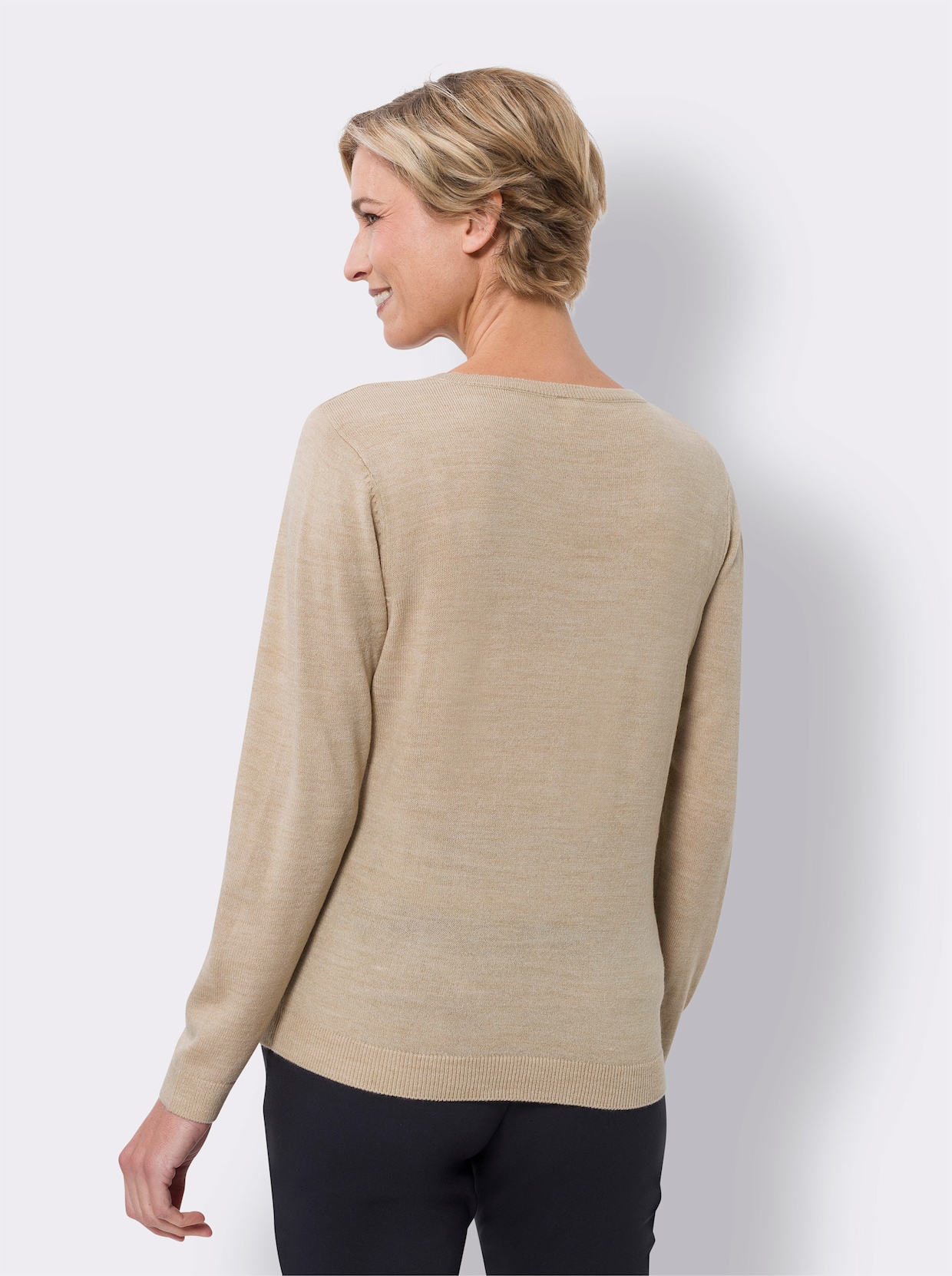 Fijn gebreide trui - beige gemêleerd